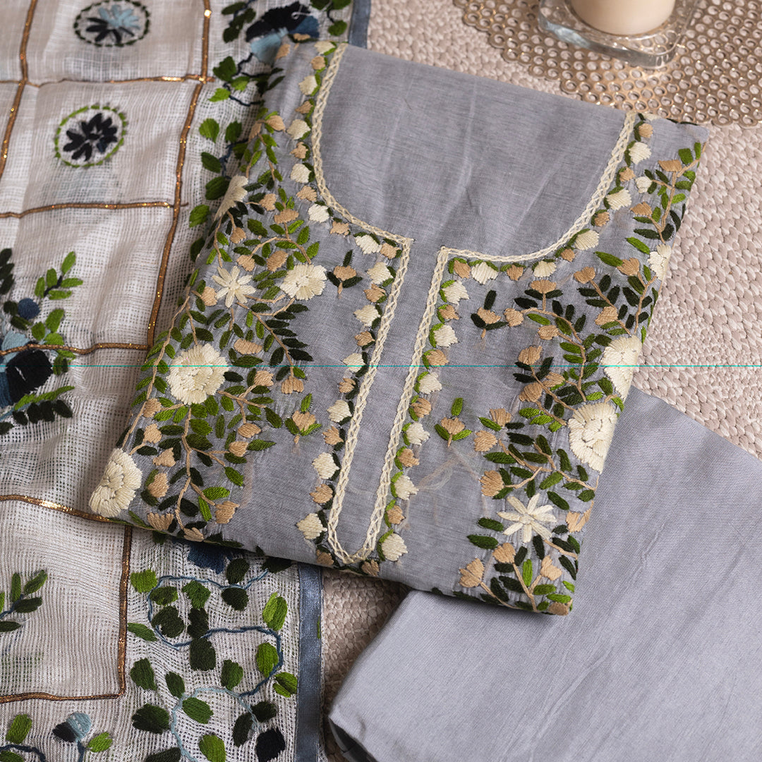 Uniques Okaish Jaal Grey embroidered unstitched suit