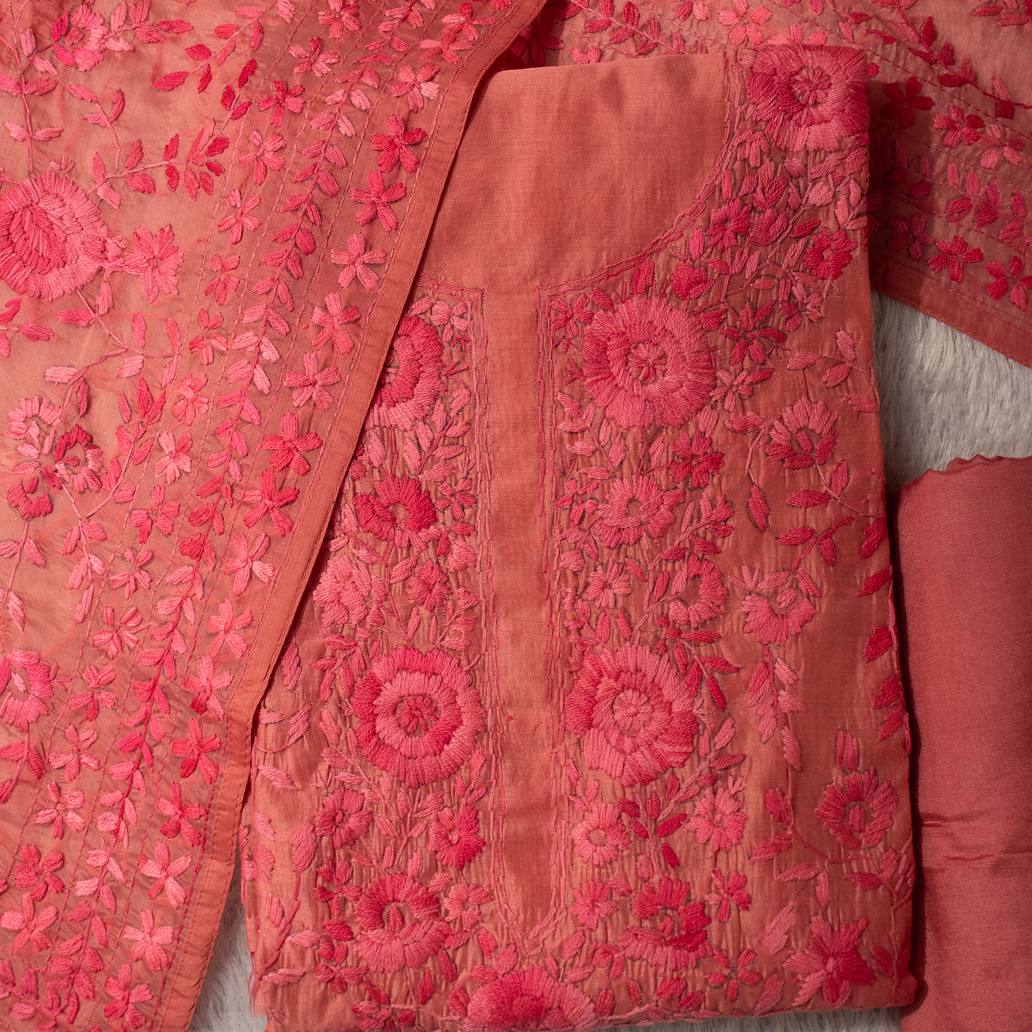 Gulnaar rang tick magenta unstitched suit
