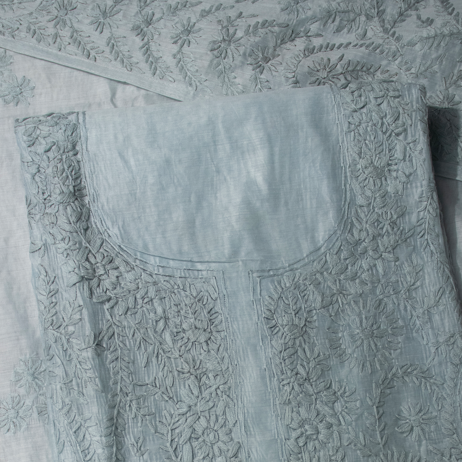 Gulnaar rang tick teal unstitched suit