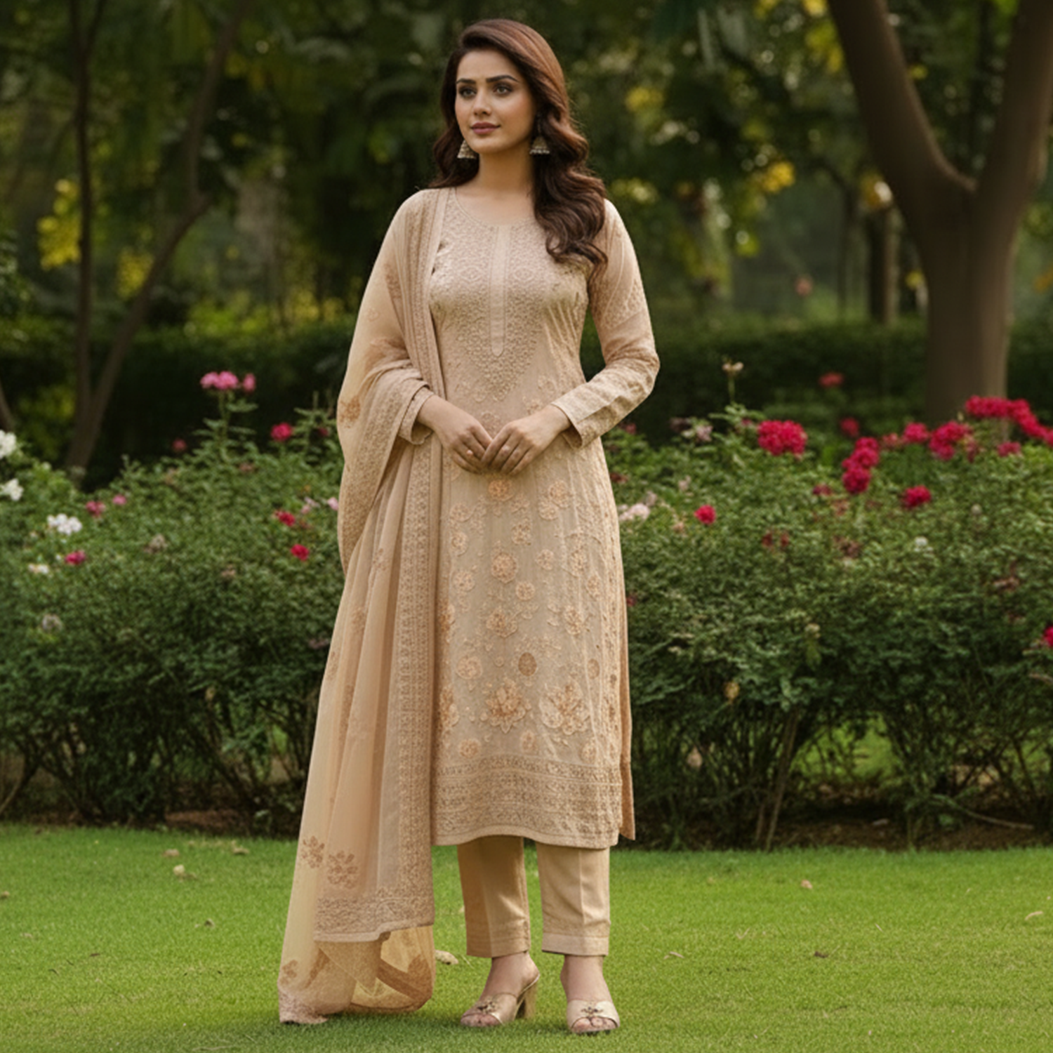 'Badami' Tone-on-Tone Embroidered unstitched Suit
