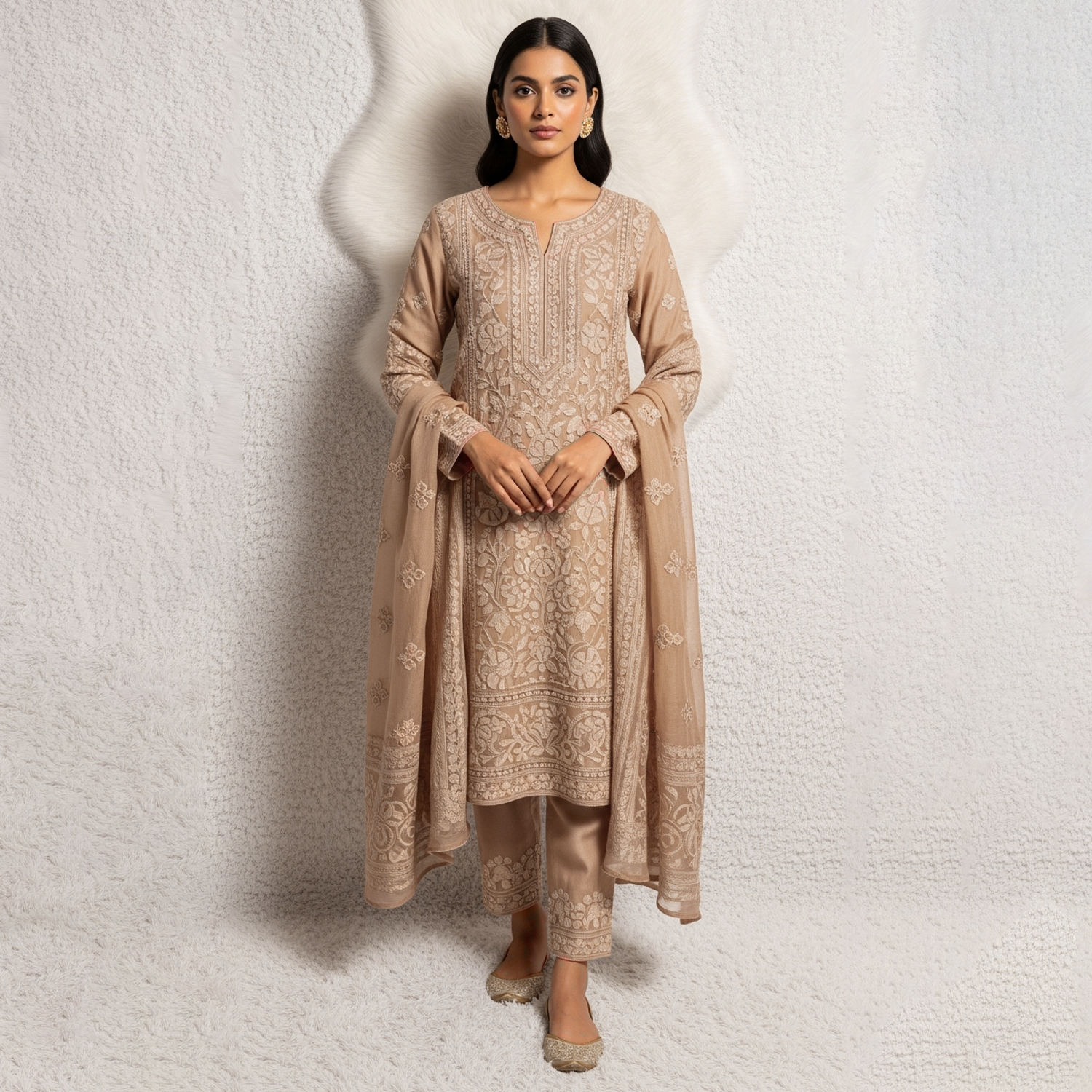self coloured beige unstitched suit