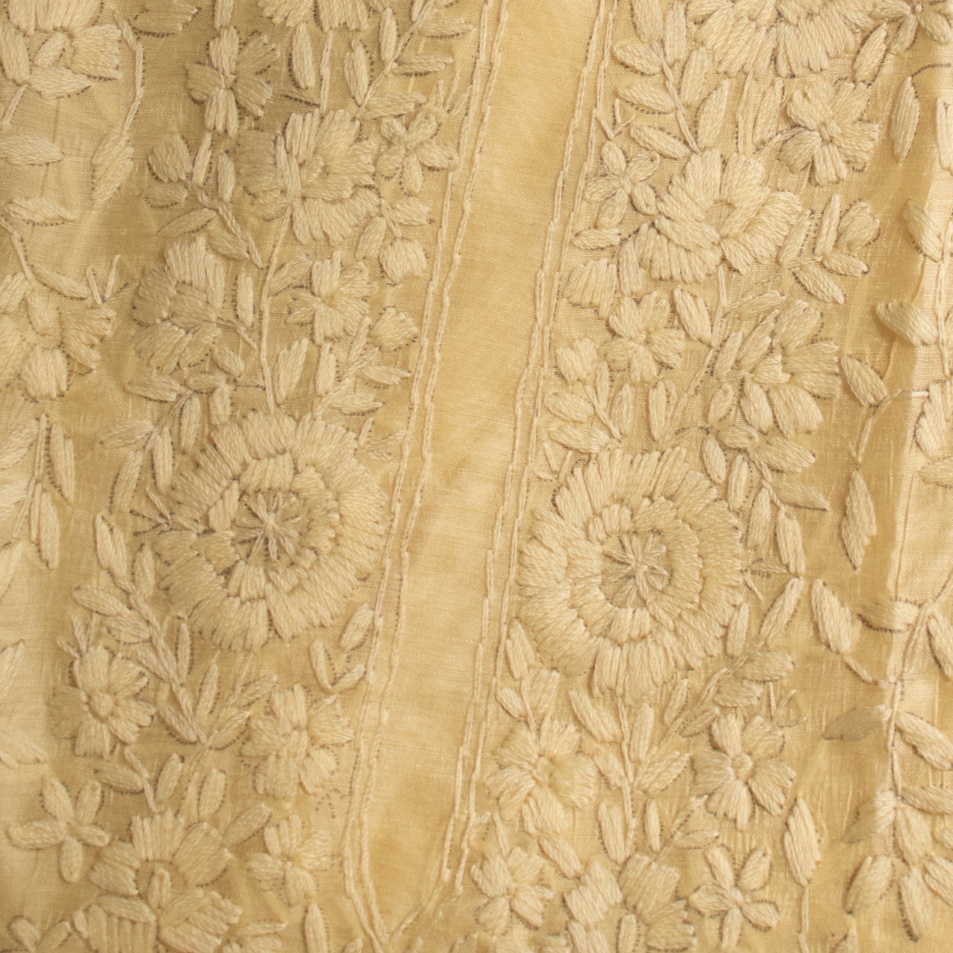 Chanderi Cotton Embroidered Unstitched Suit Set Yellow Ivory