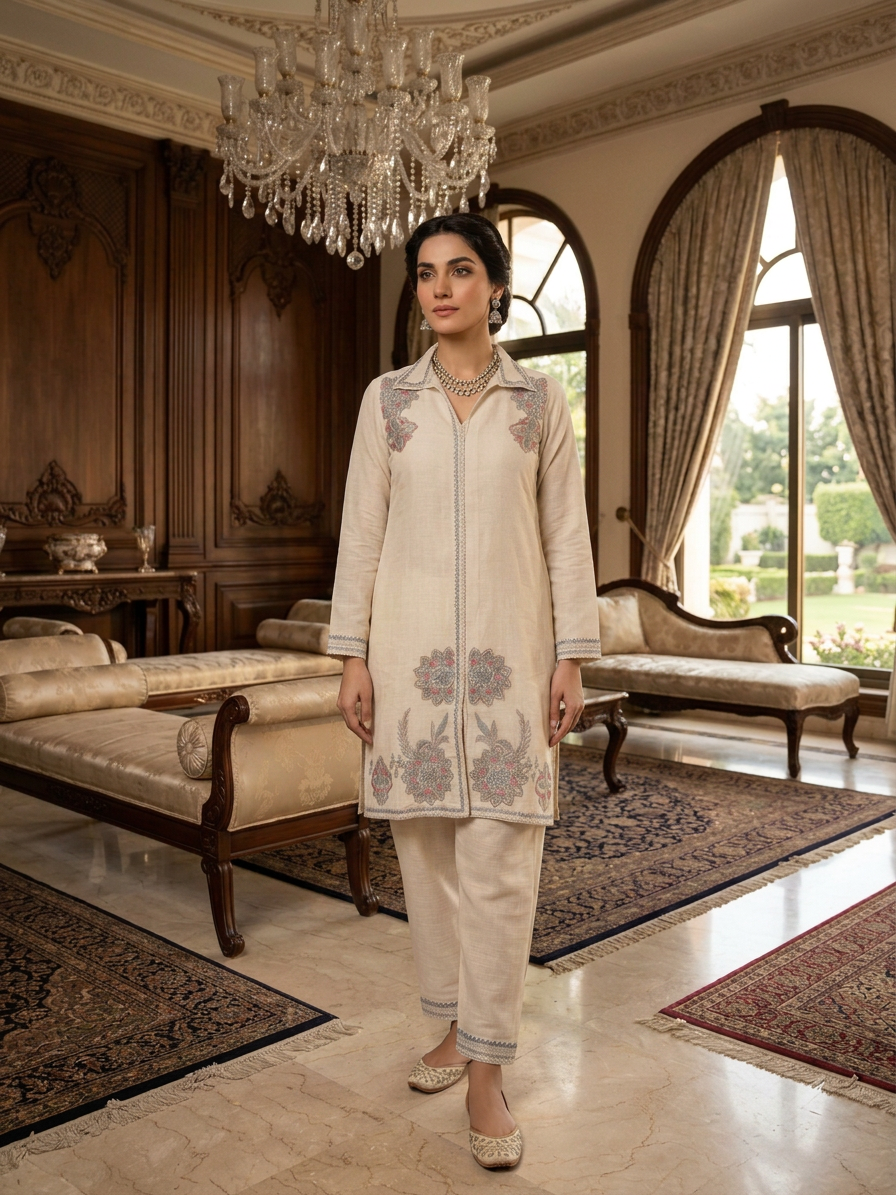 The Ivory Heritage Collar Muslin Co-ord Set