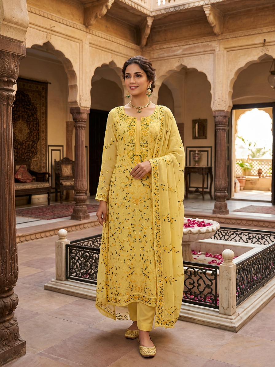 The Noor-e-Kesar Floral Muslin Set