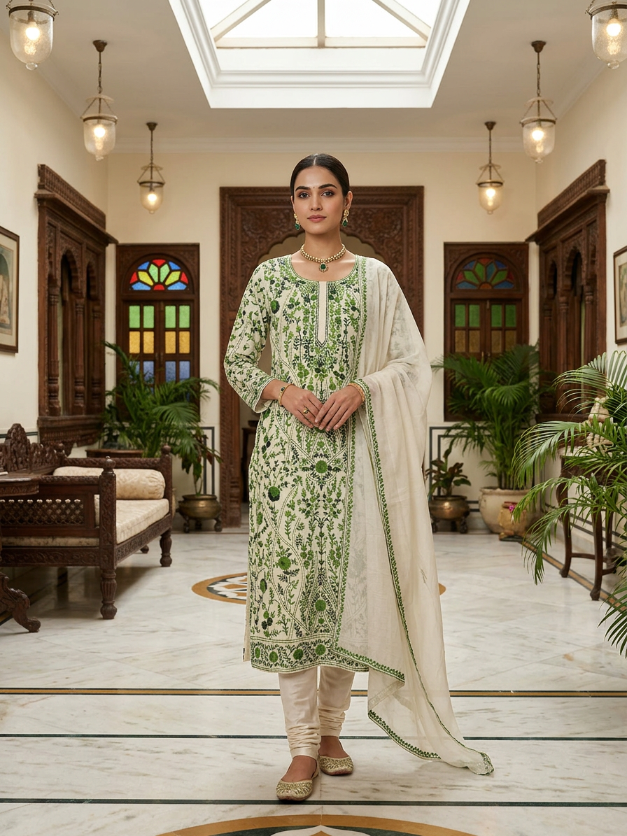 The Ivory Emerald Chikankari Suit Set