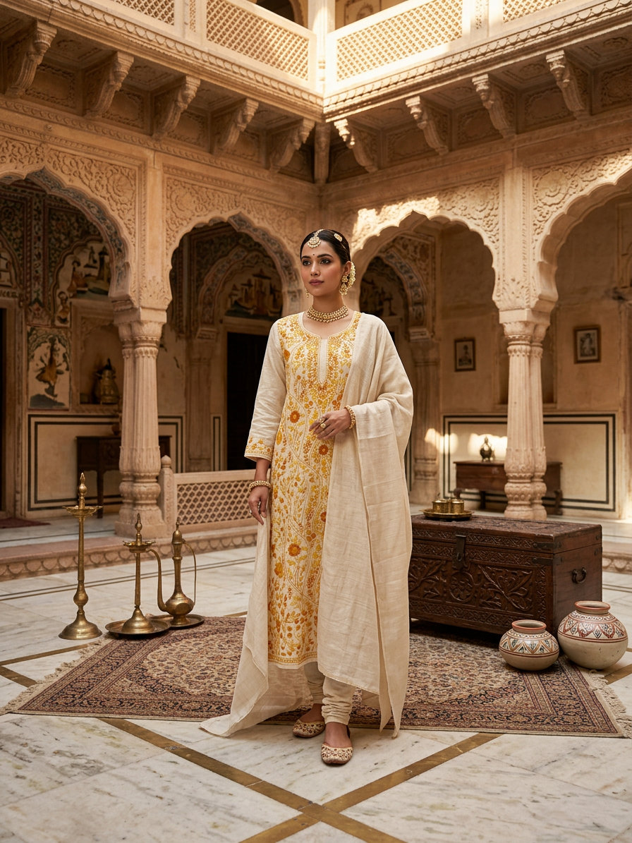 The Haldi Bloom Heritage Muslin Set