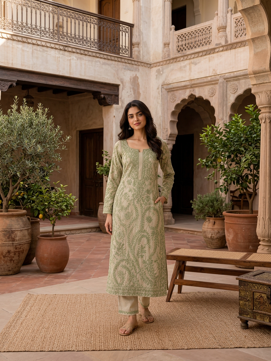 The Pistachio Heritage Chikankari Set