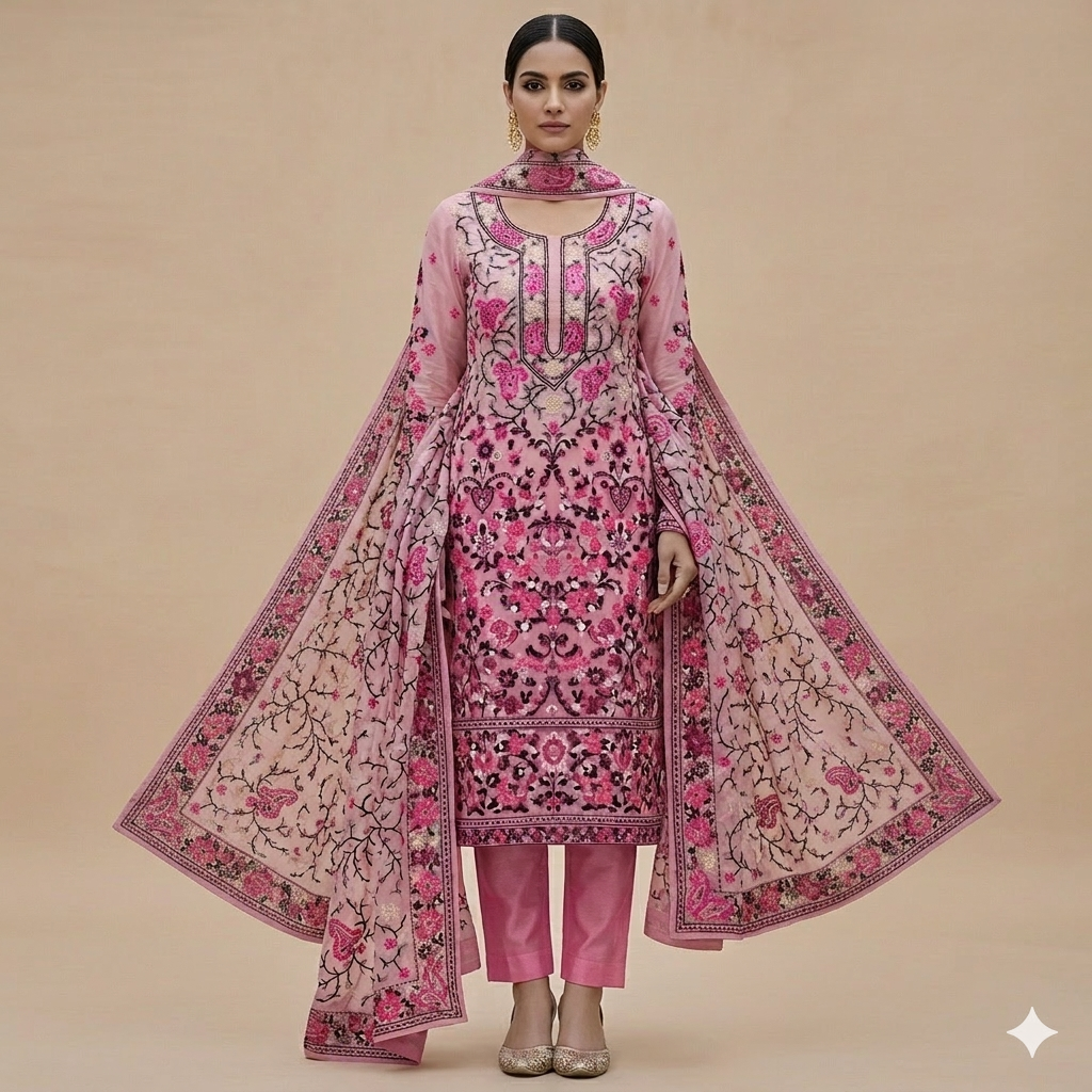 Pink Chikankari Paisley
