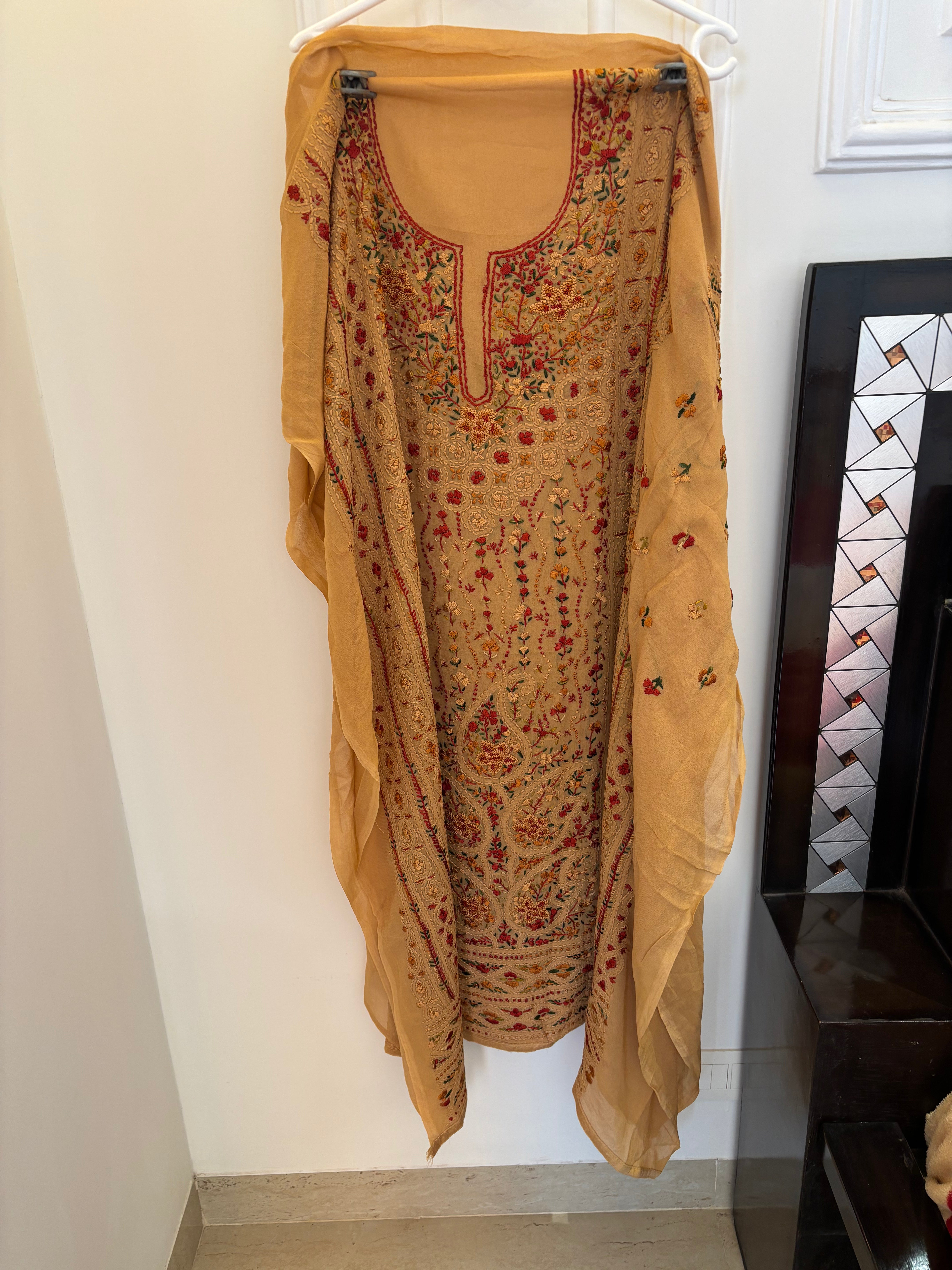 Georgette Gulzar orange unstitched suit