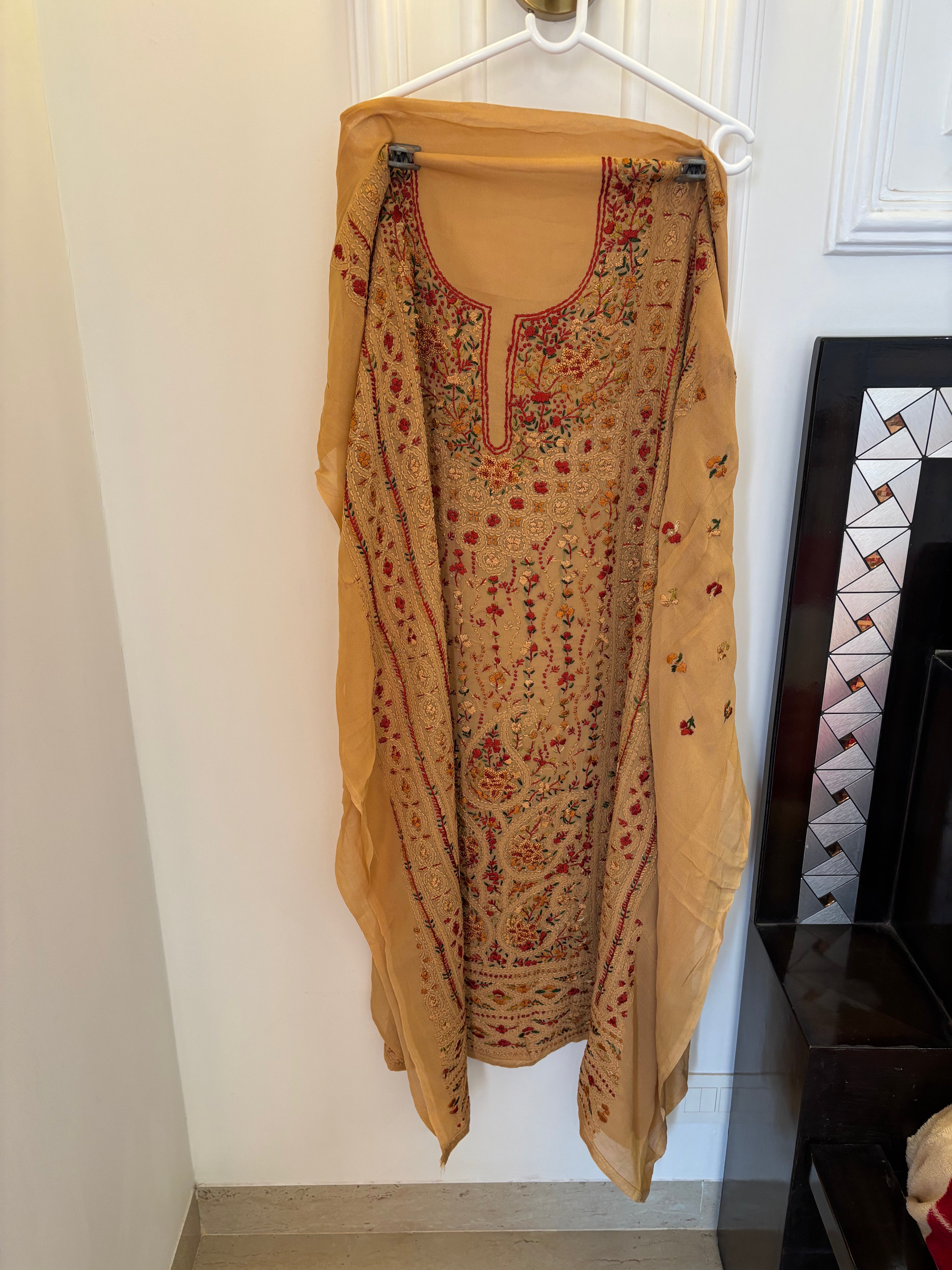 Georgette Gulzar orange unstitched suit