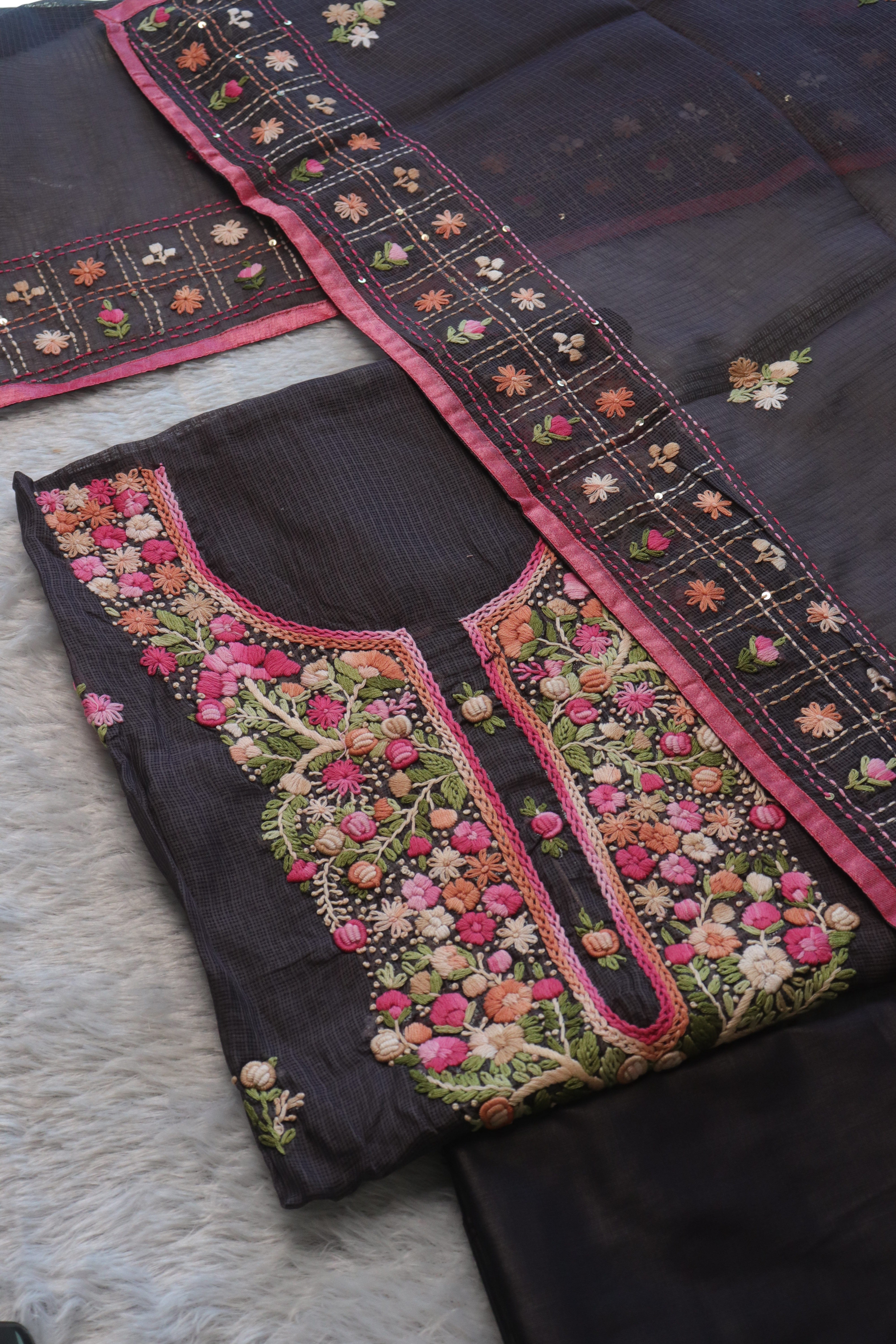Black Heavy Neck Thread Kurta Set