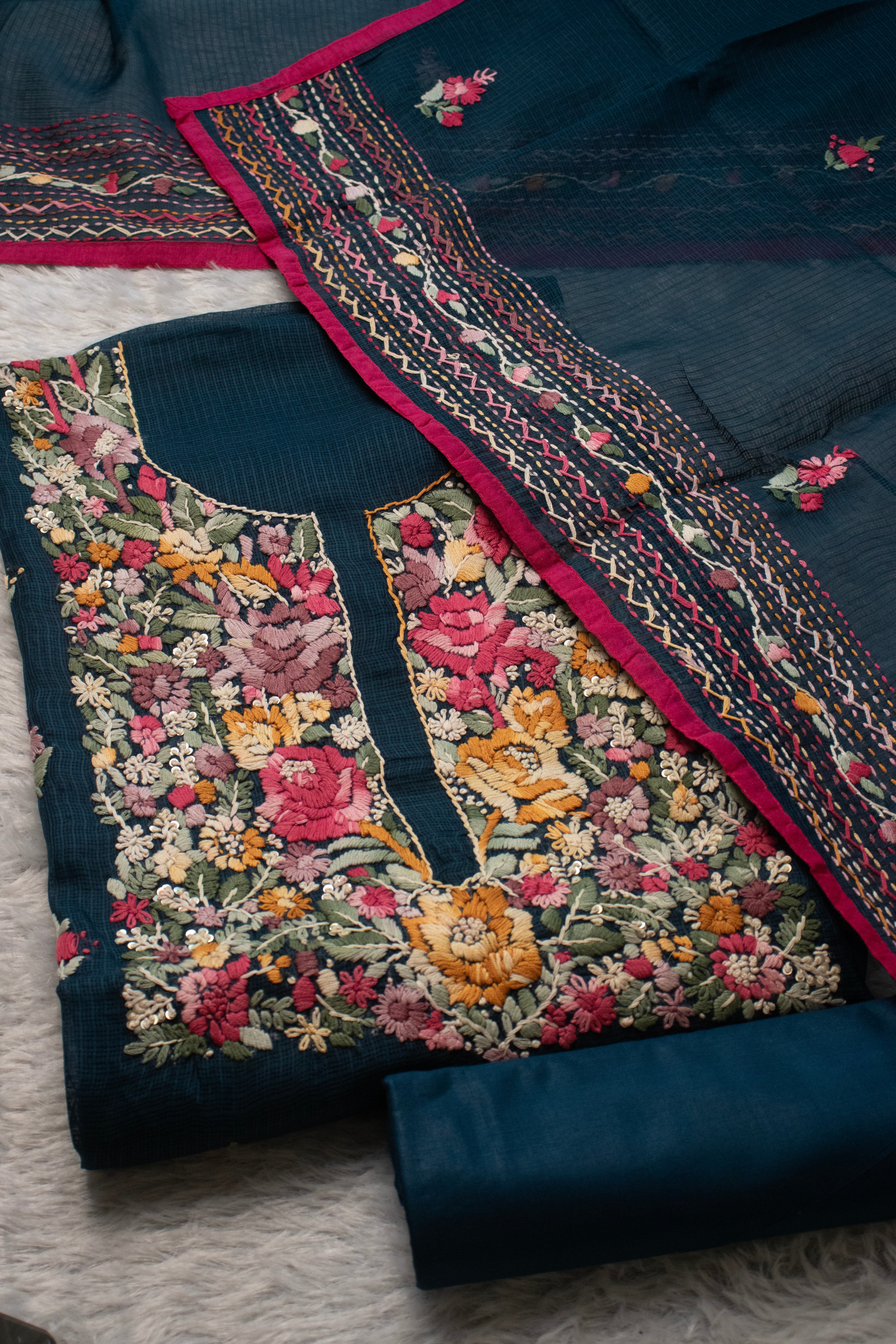 Navy Jaal Kurta Set