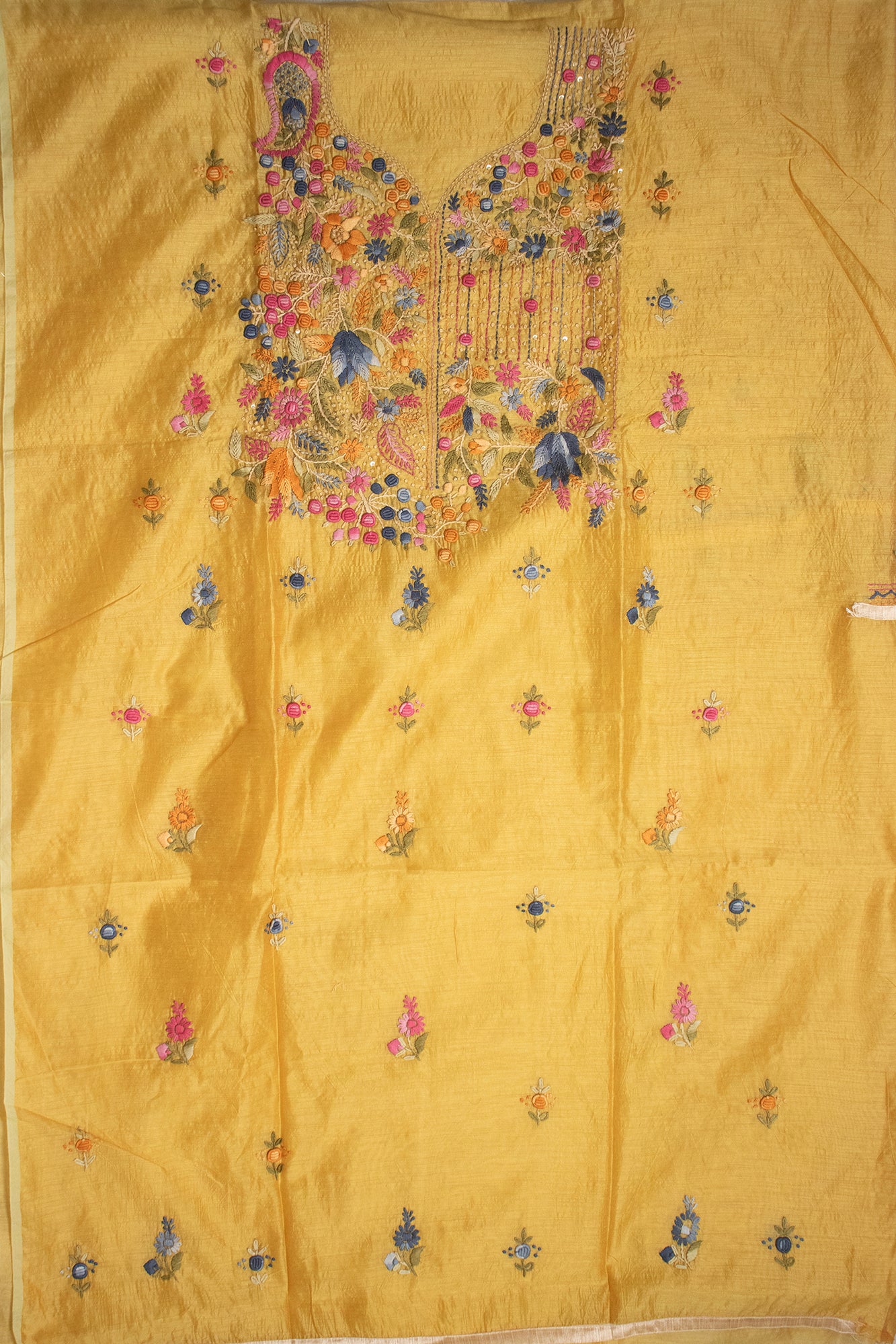 Mustard Gilded Vine Embroidered Suit (Unstitched)