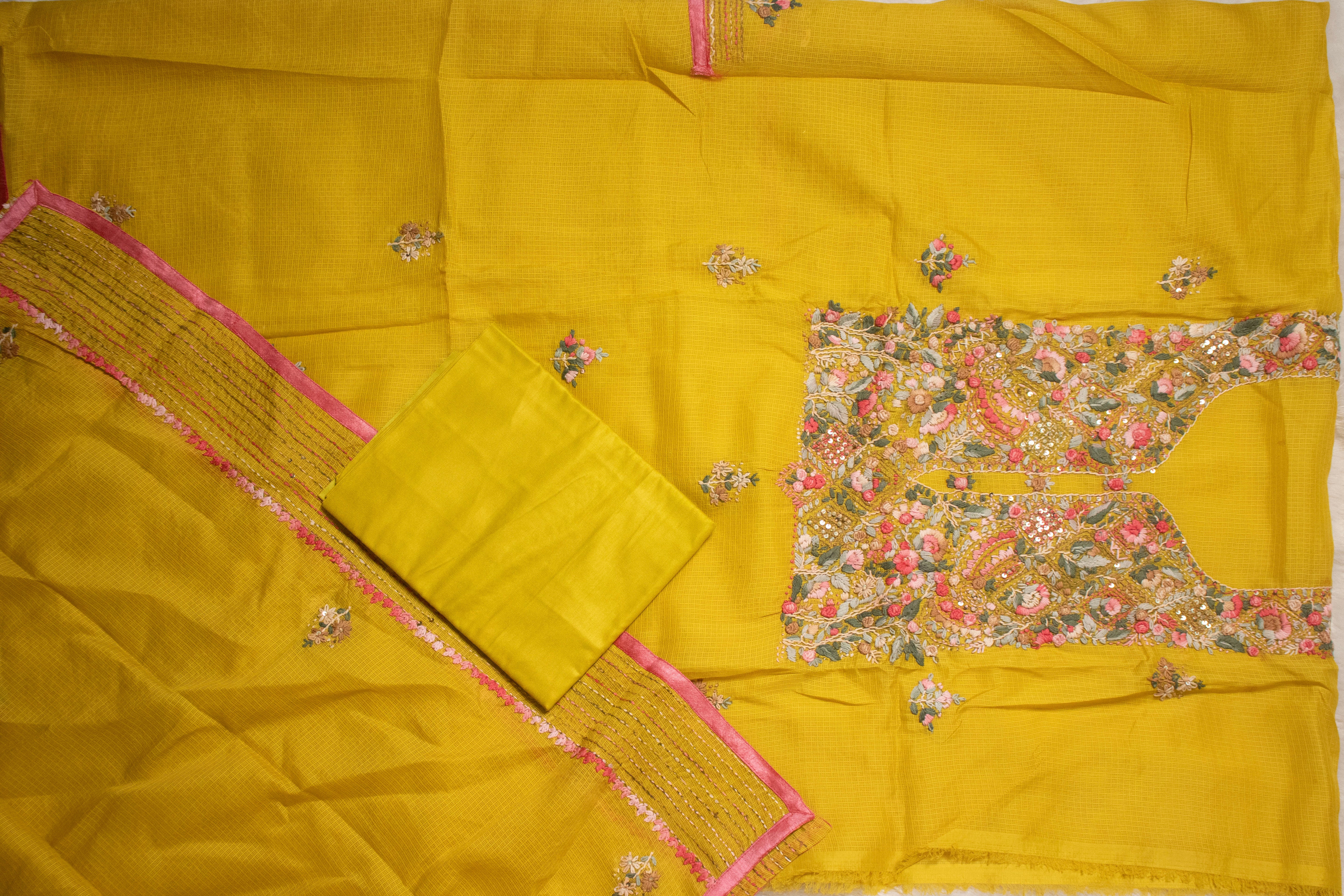Ochre Garden Aari Embroidered Suit (Unstitched)
