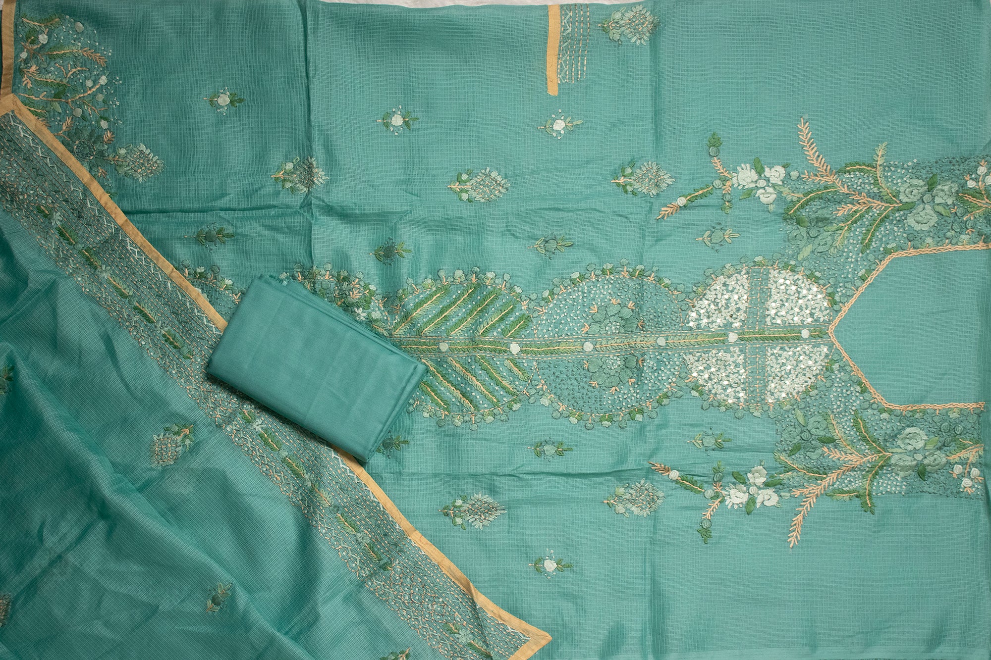 Jade Green Threadwork Floral