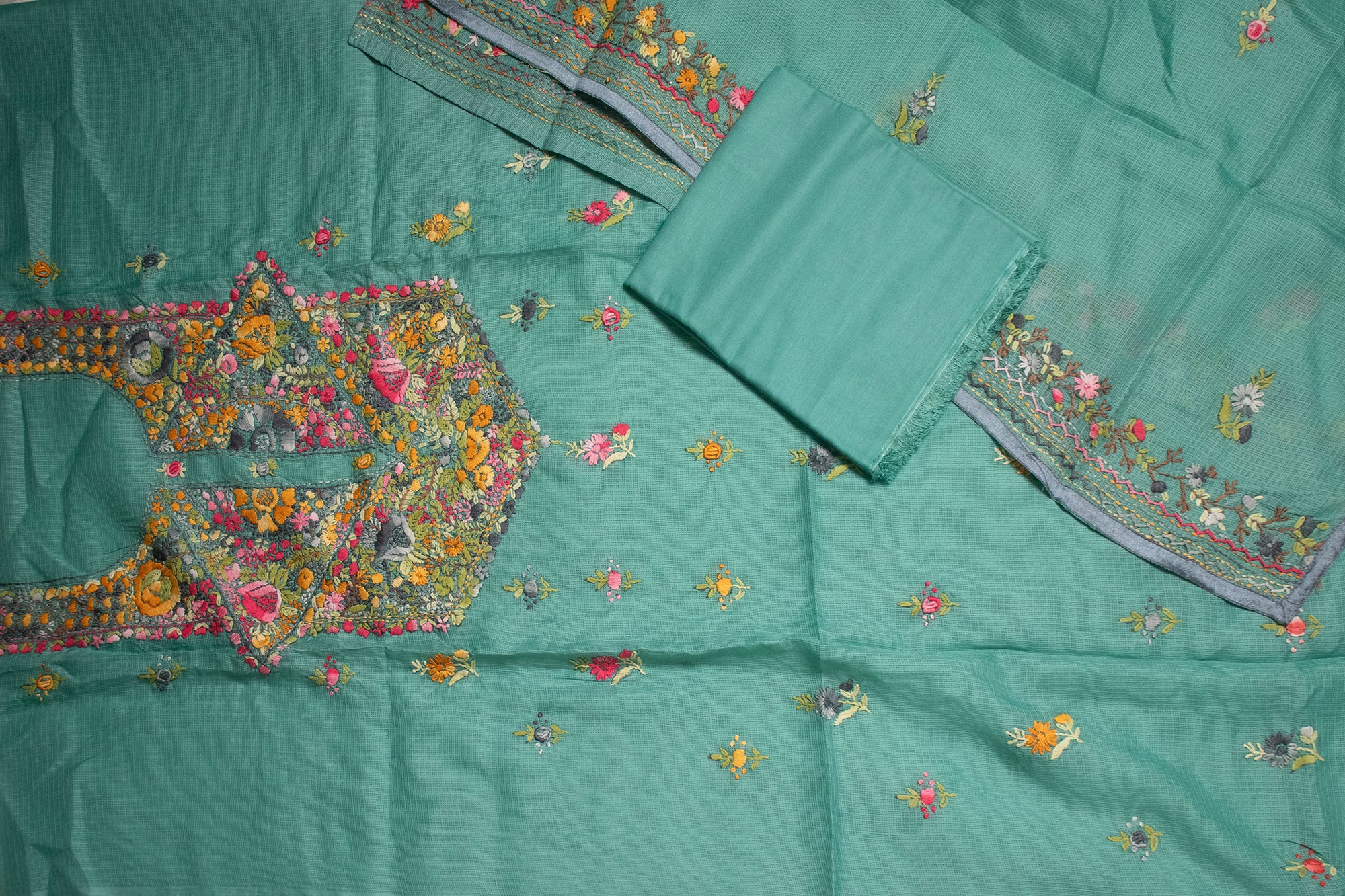 Sage Green Neck Highlight Kurta Set