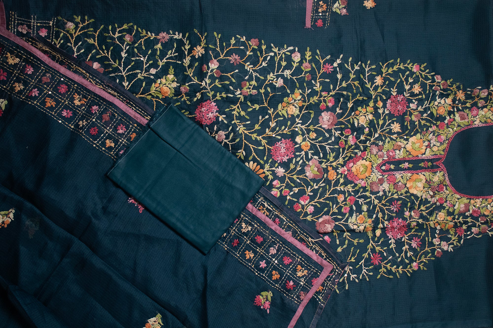Navy Floral Kurta Set