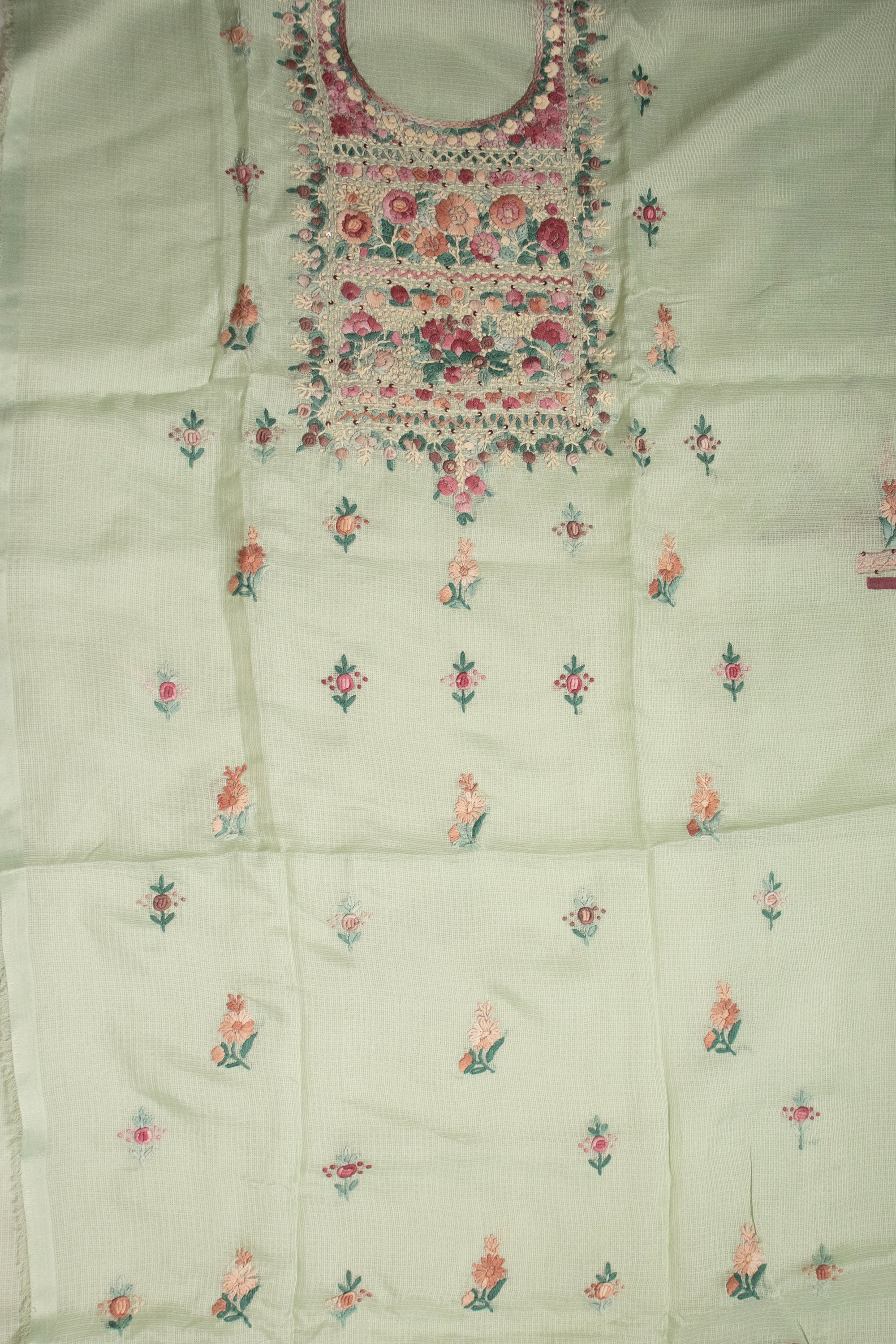 Mint Orchard Floral Embroidered Suit Set (Unstitched)