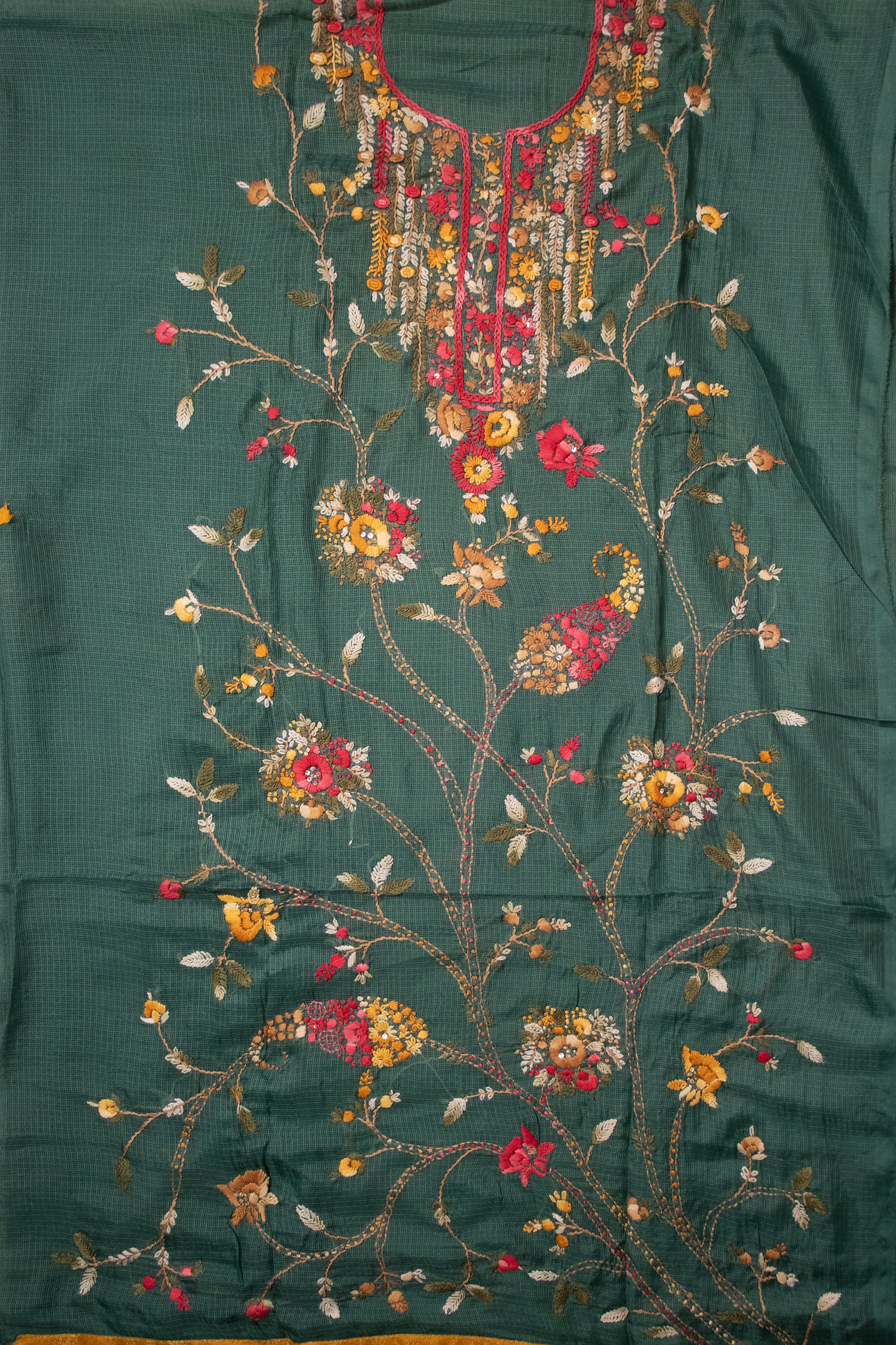 Forest Bloom Heritage Thread Kurta Set (Unstitched)