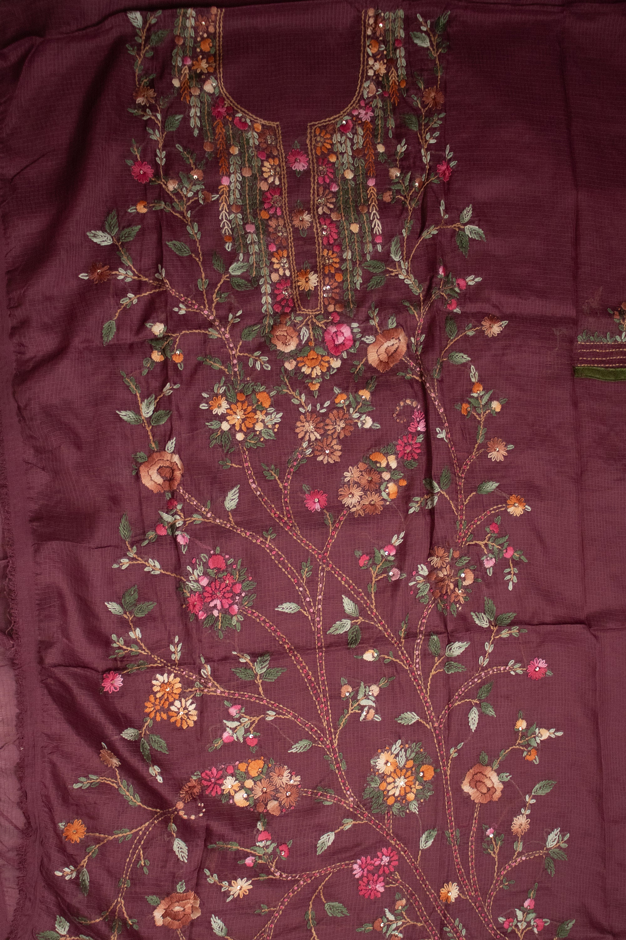 Wine Vineyard Bloom Kurta Set (Unstitched)