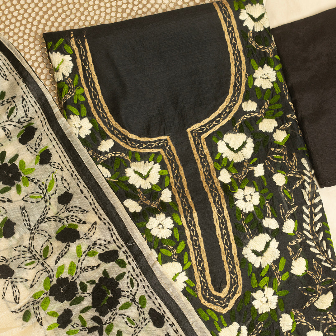 Uniques Okaish Jaal Black embroidered unstitched suit