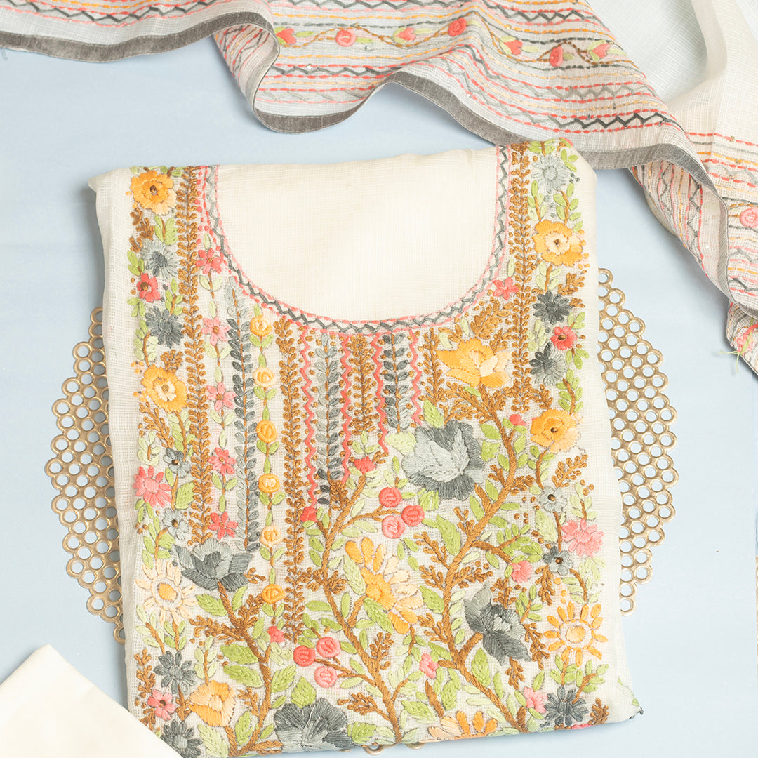Ivory Meadow Multicolour Threadwork Suit Set