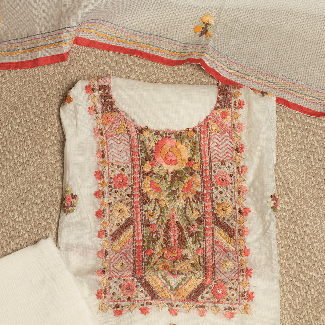 guluband neckline embroidered white unstitched suit