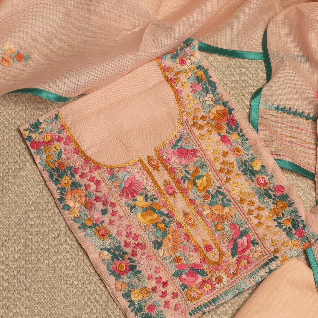 Guluband neckline embroidered Peach unstitched Suit Set