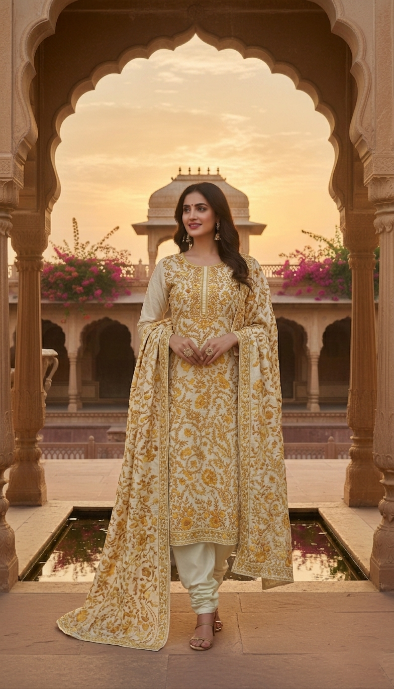 Bloom Jaal Muslin Aari Embroidered Suit Set