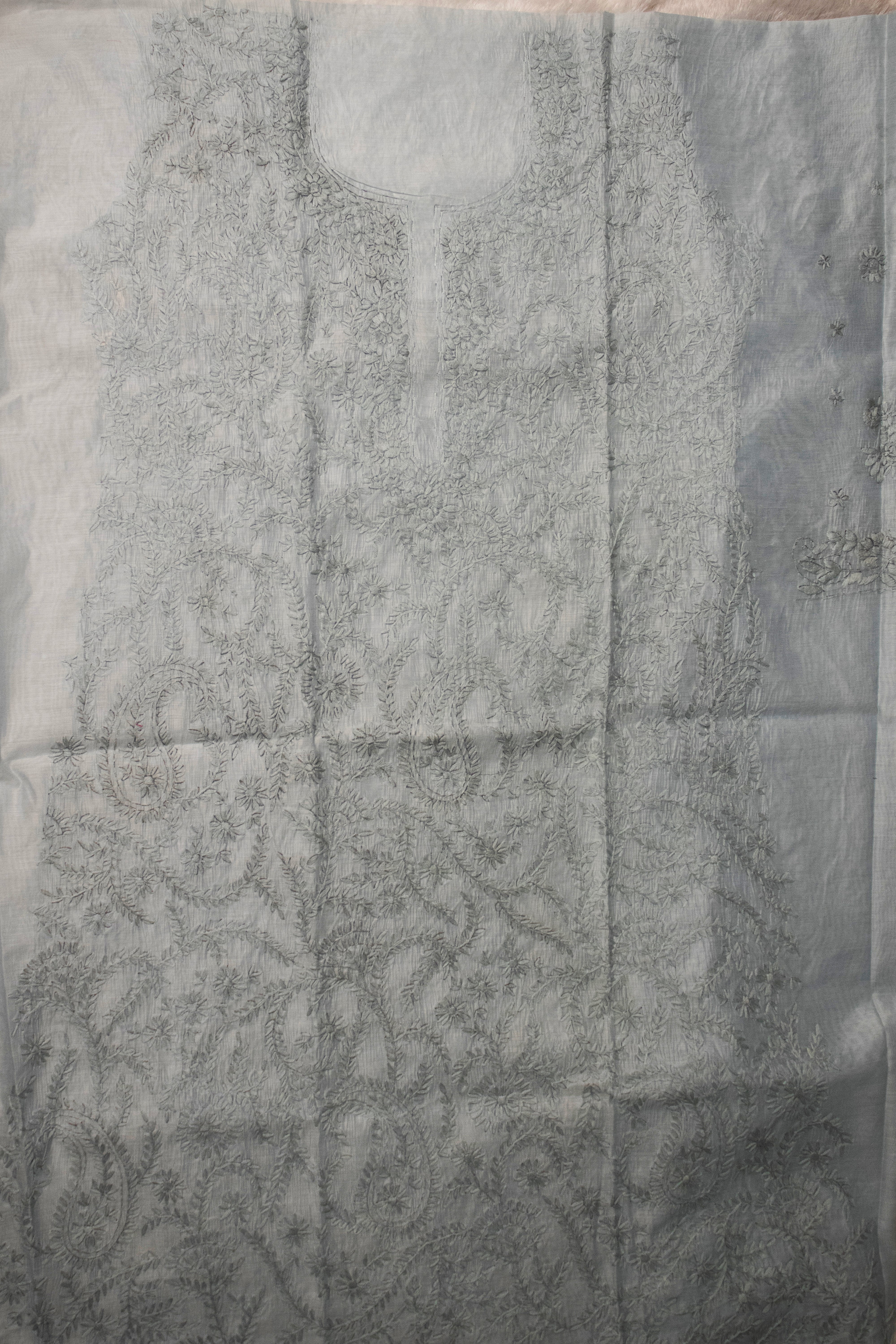 Ivory self floral chanderi cotton embroidered unstitched suit set