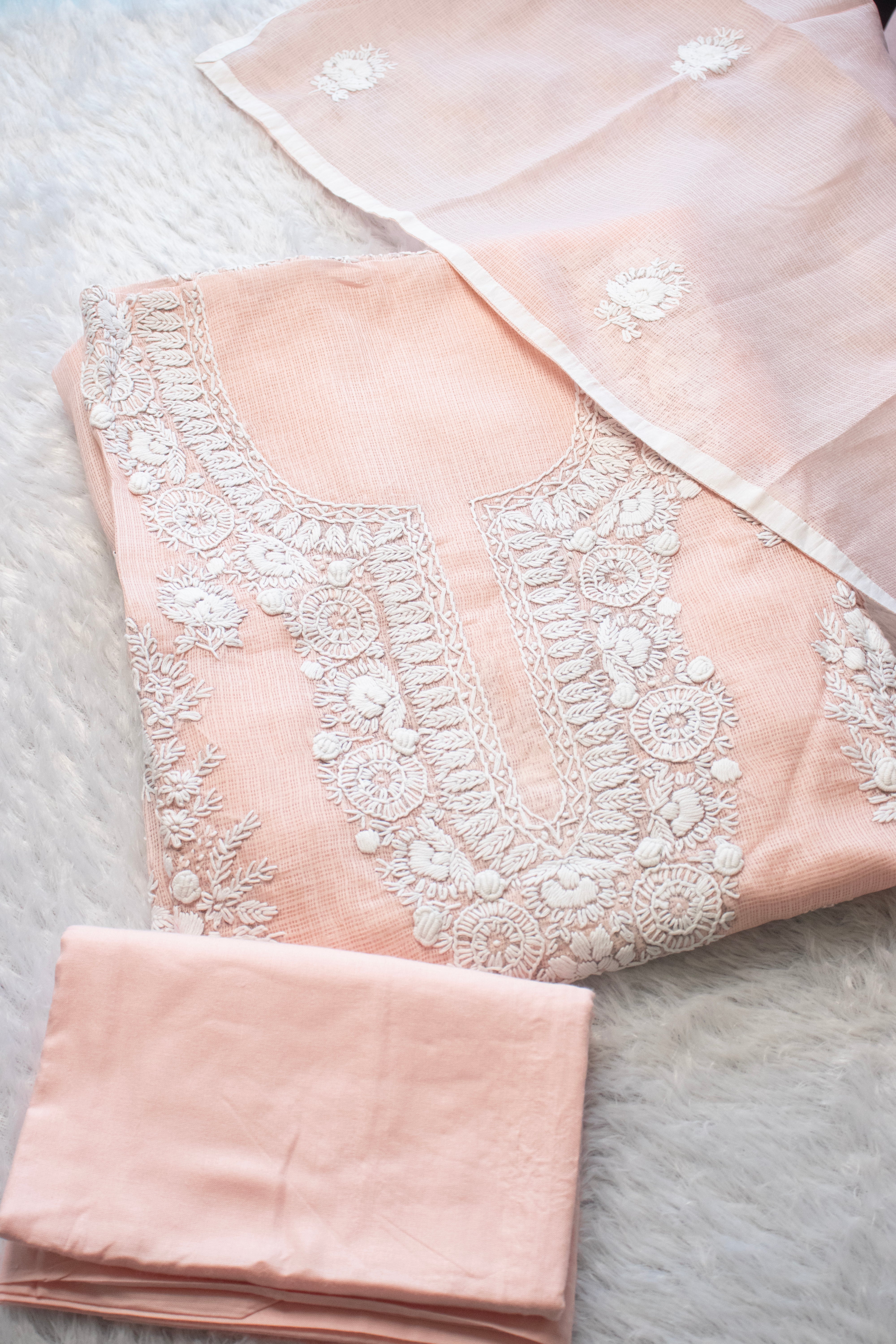 Peach Petal Aari Embroidered Suit (Unstitched)