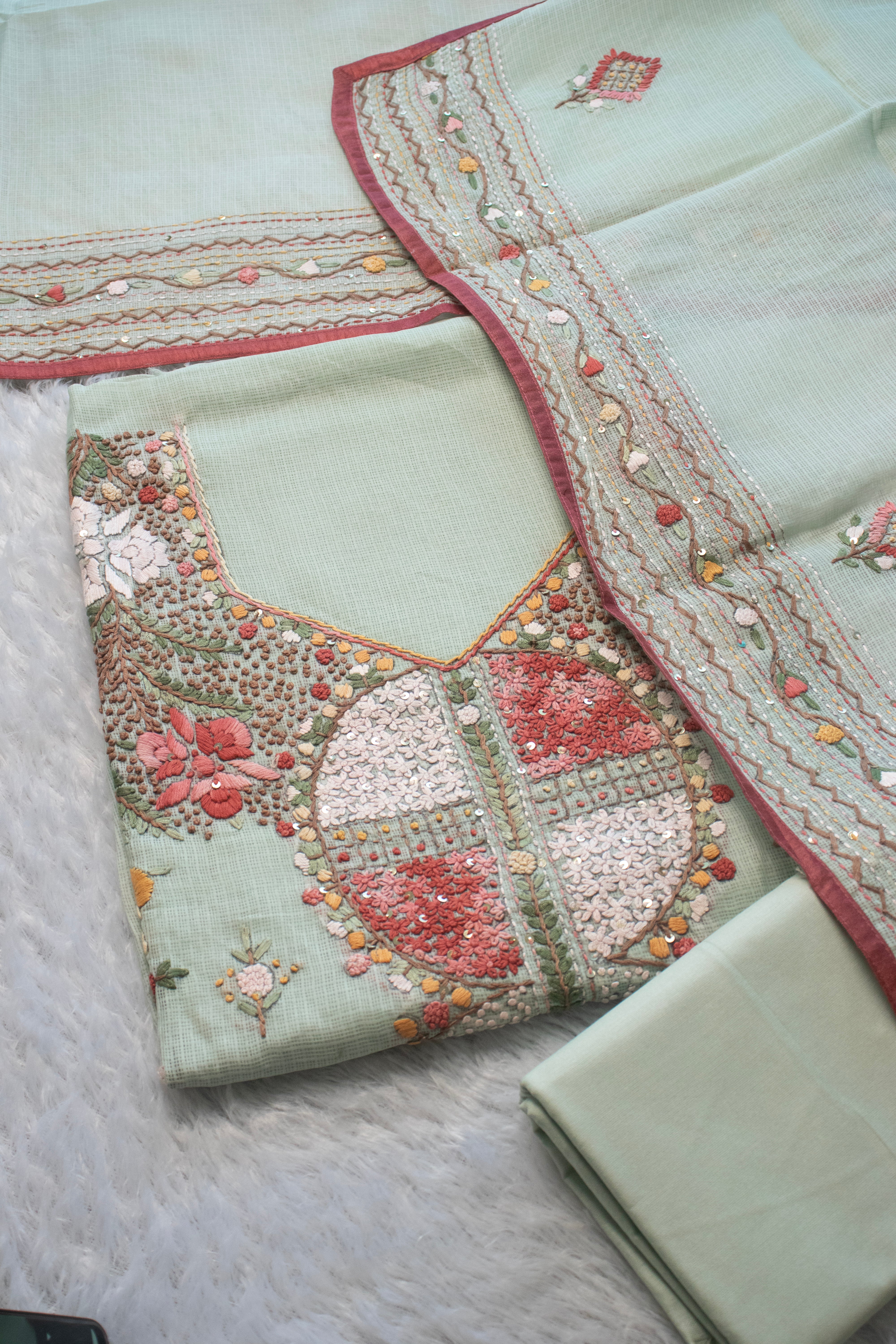 Pista Parinaaz Aari Embroidered Suit (Unstitched)