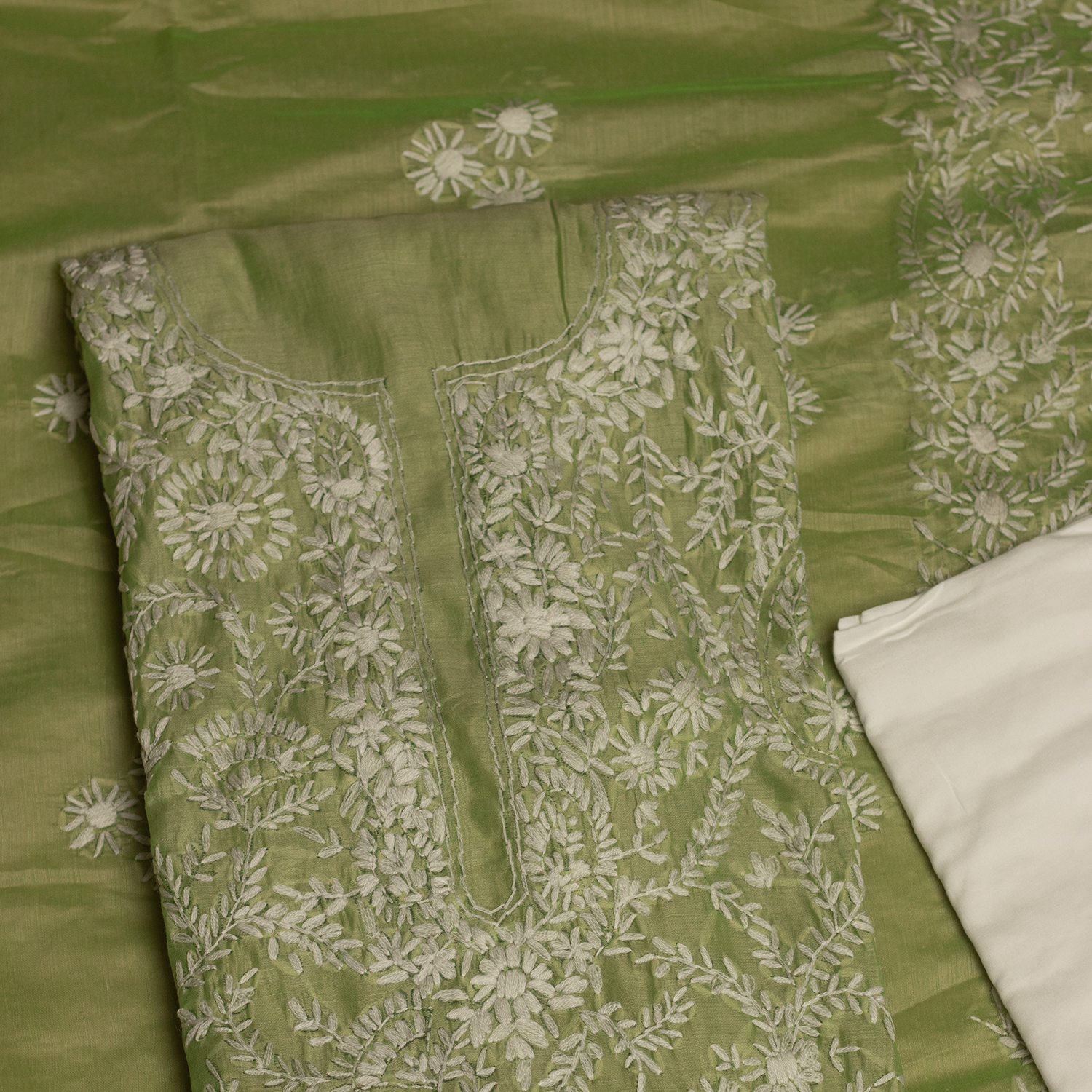 Subah mint green phool chikankari unstitched set