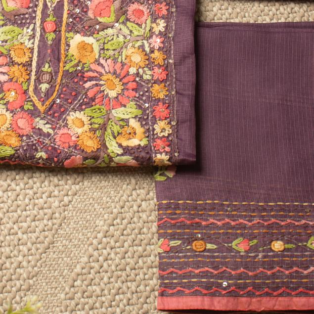 The 'Jamuni' Aubergine Meadow unstitched Suit