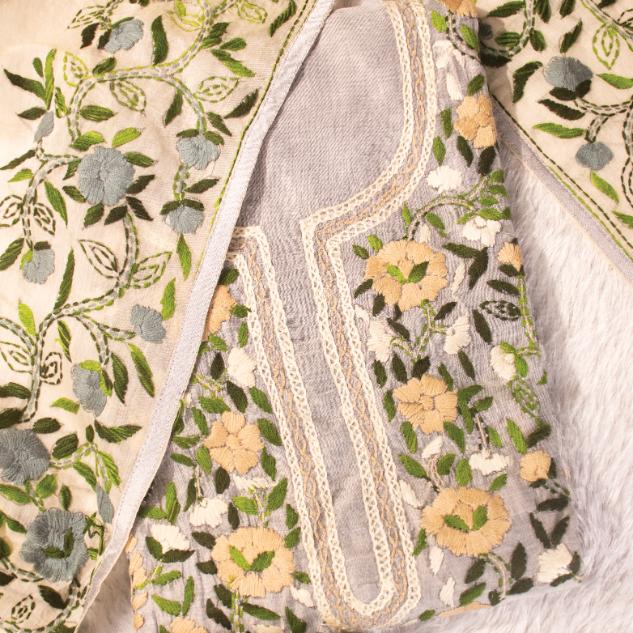 Thread Tales Vistaar Silver Vine unstitchedd suit