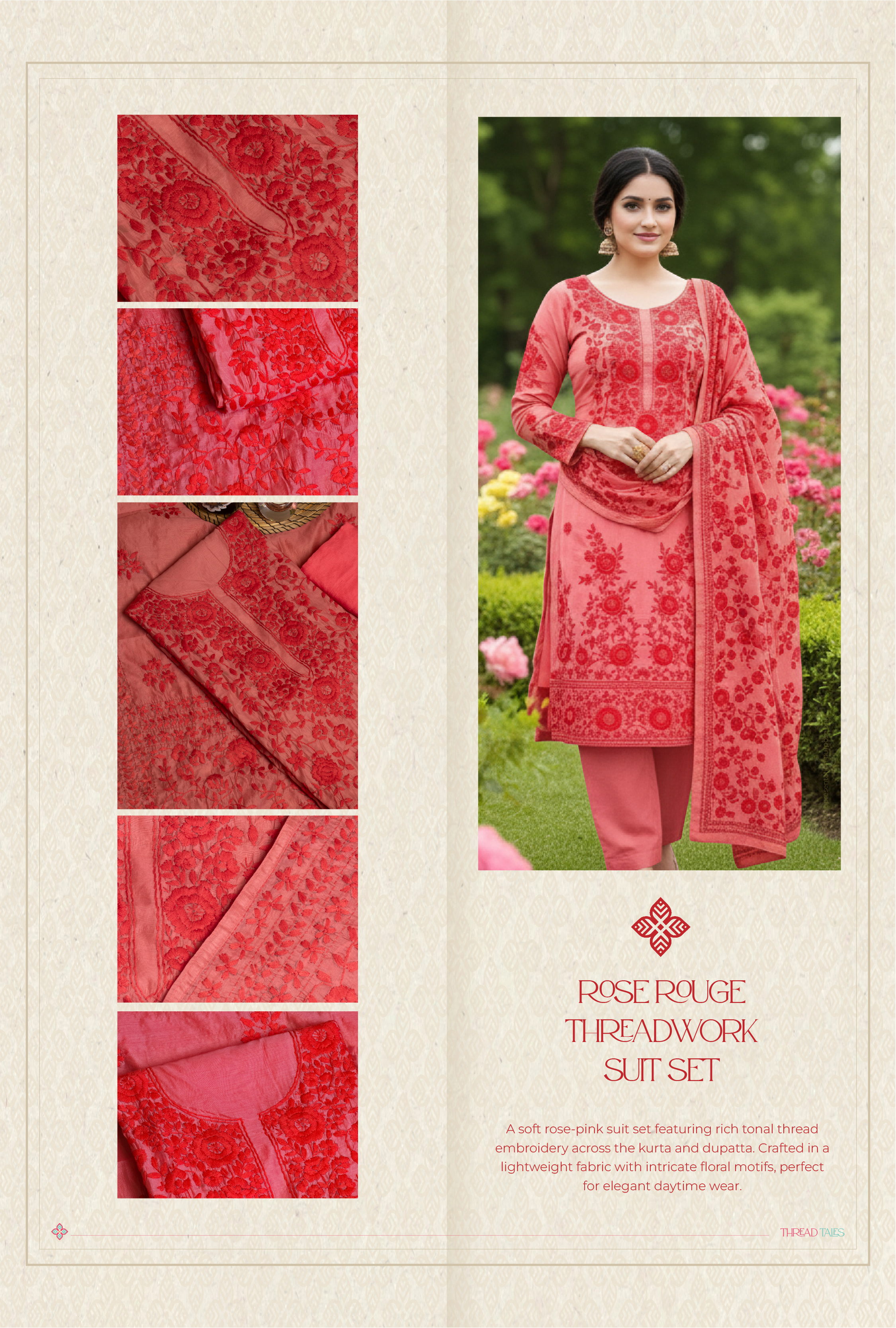 Rose Rouge Threadwork Suit Set