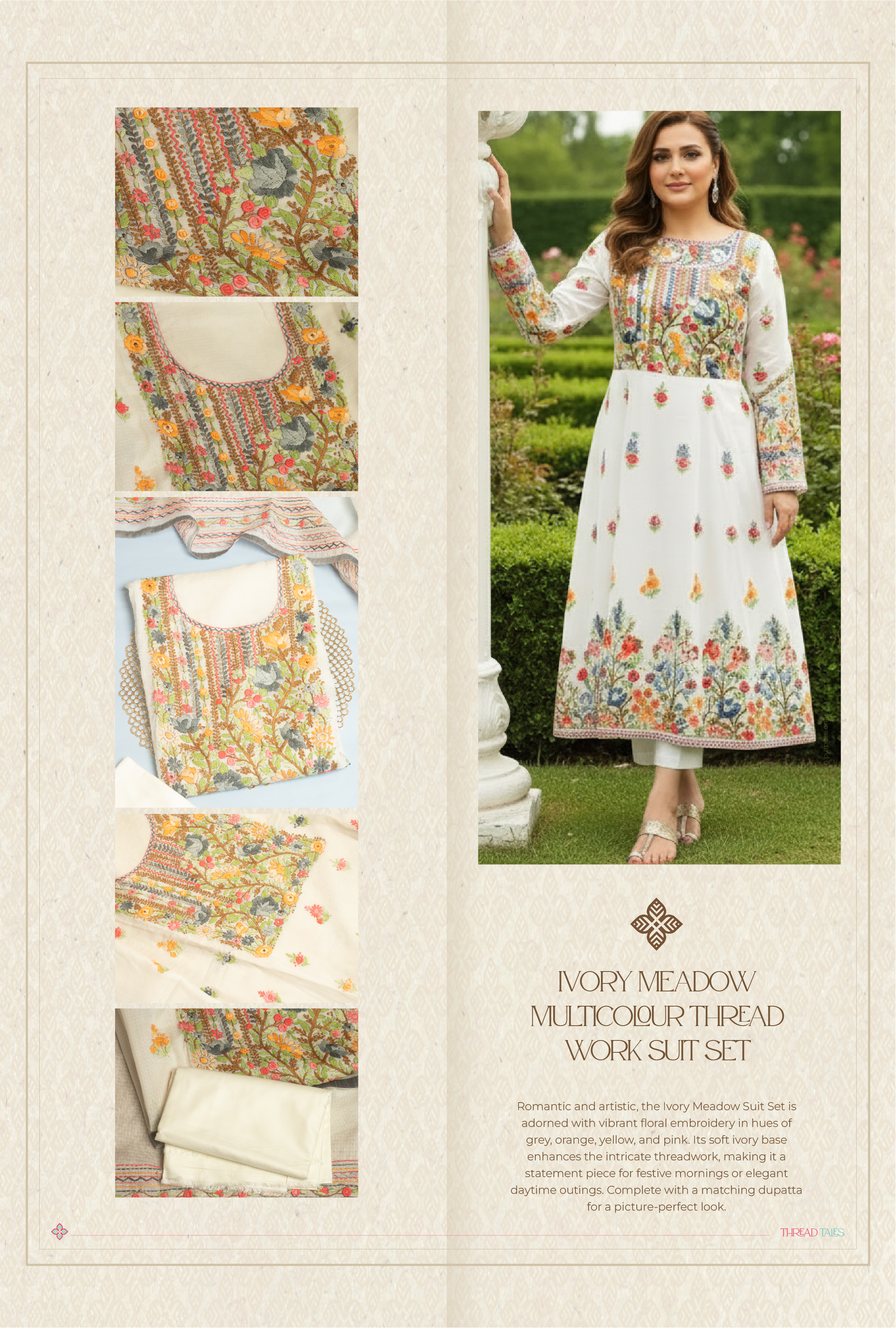 Ivory Meadow Multicolour Threadwork Suit Set