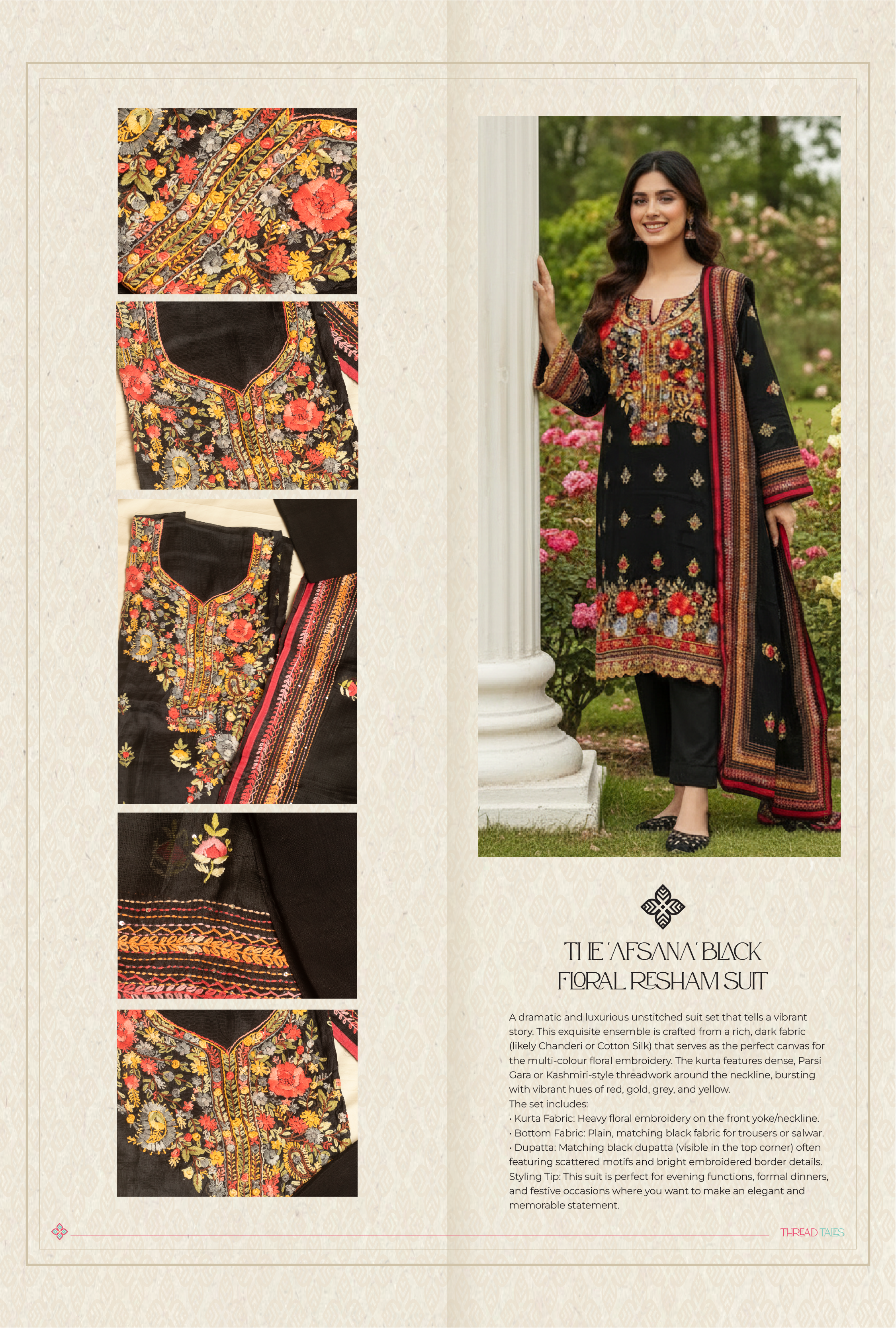 Guluband neckline black embroidered unstitched suit