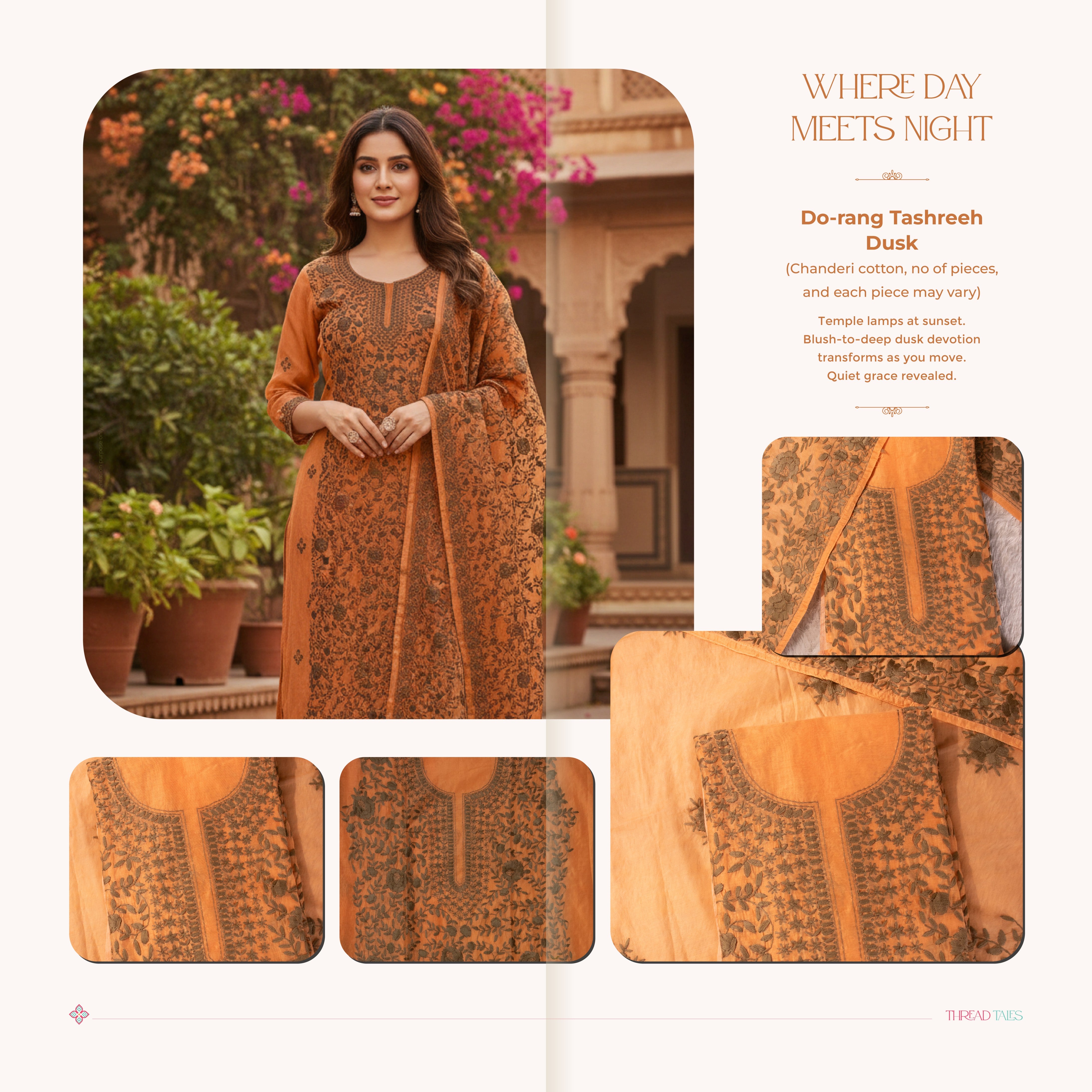 Do rang Tashreen orange embroidered unstitched suit set