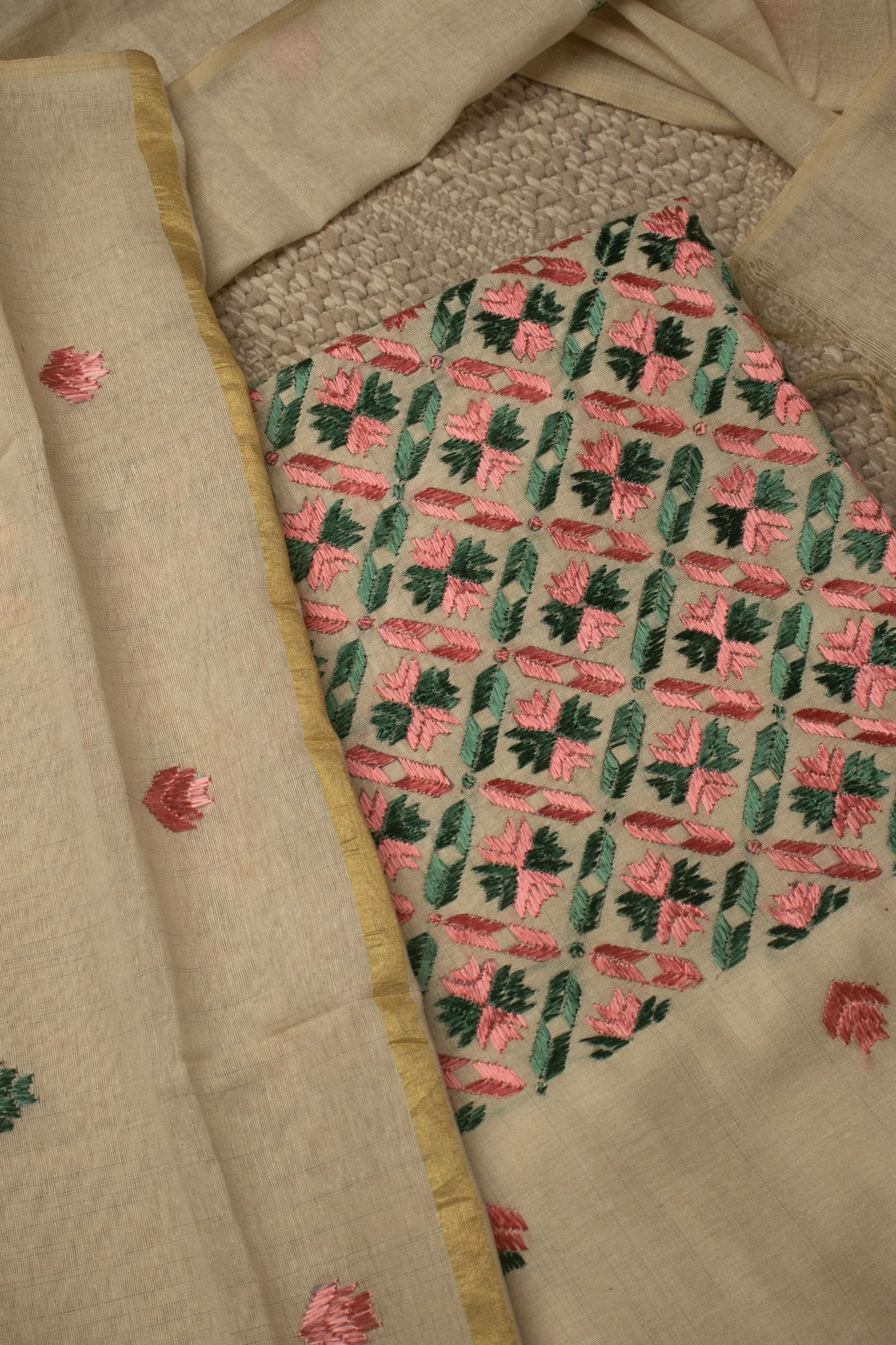 Sindhi Kadhai embroidered multicoloured unstitched suit