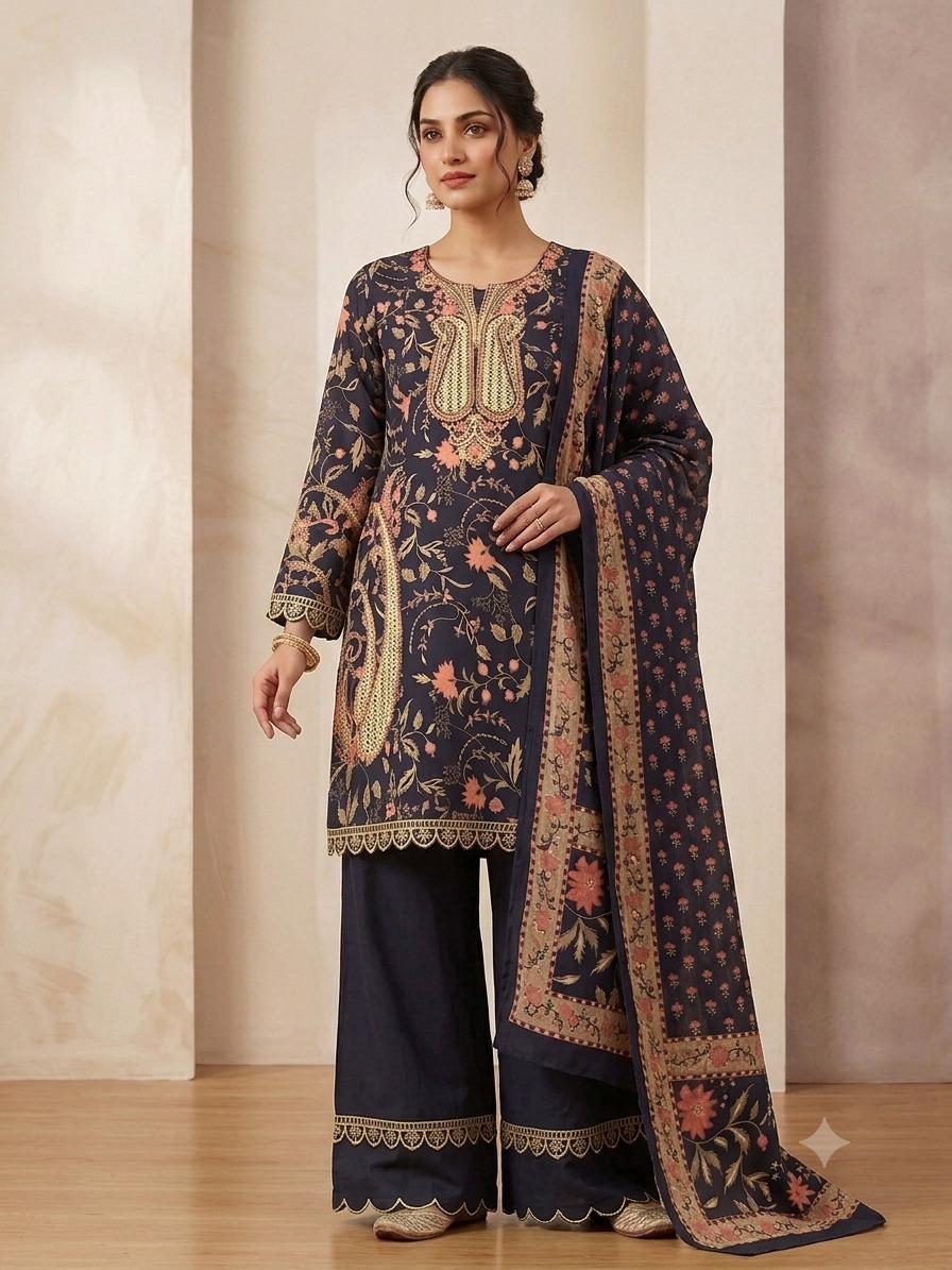 Midnight Royale Phulkari Kurta Set