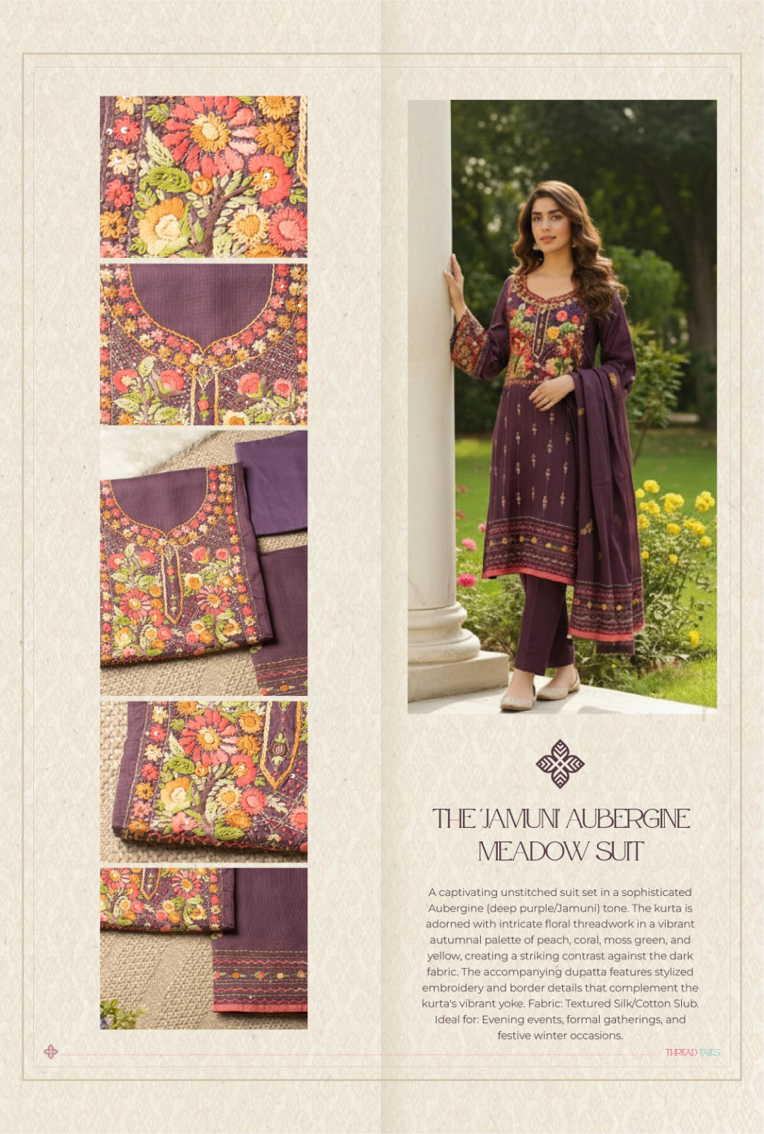 guluband neckline embroidered Jamuni unstitched suit