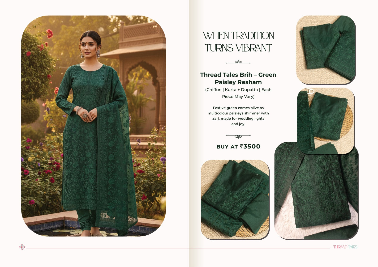 Emerald green self floral chanderi cotton embroidered unstitched suit set