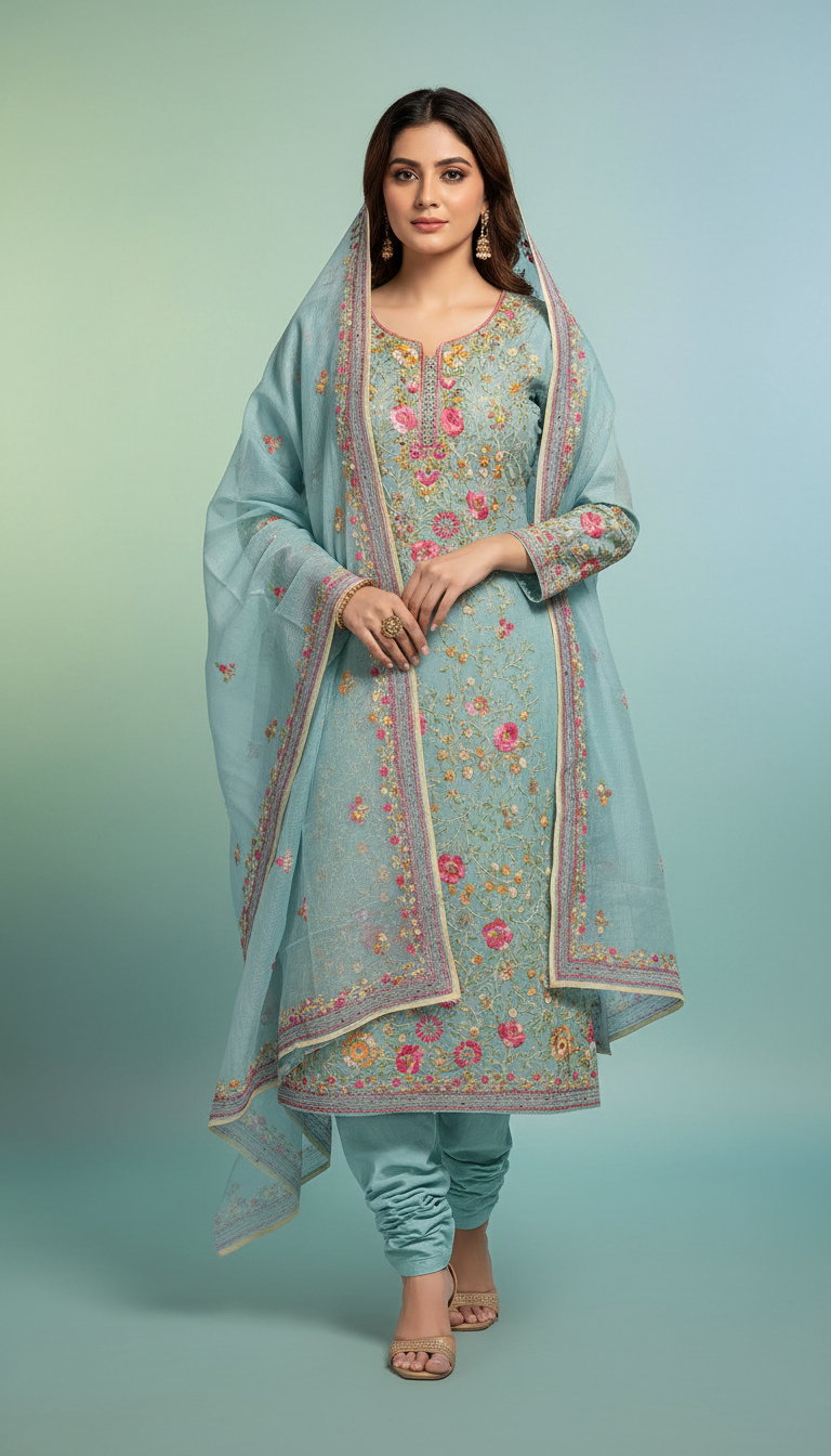 Powder Blue Royal Bloom Kurta Set