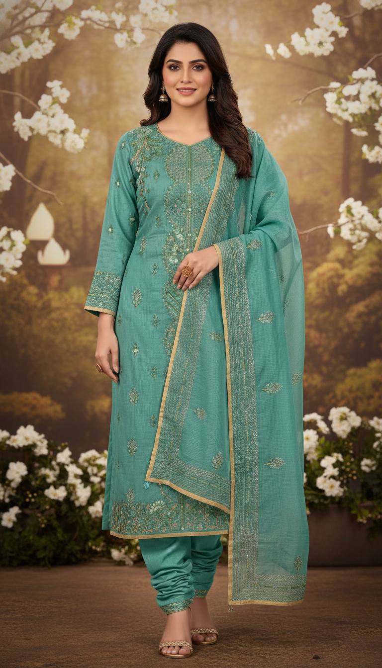 Jade Green Threadwork Floral