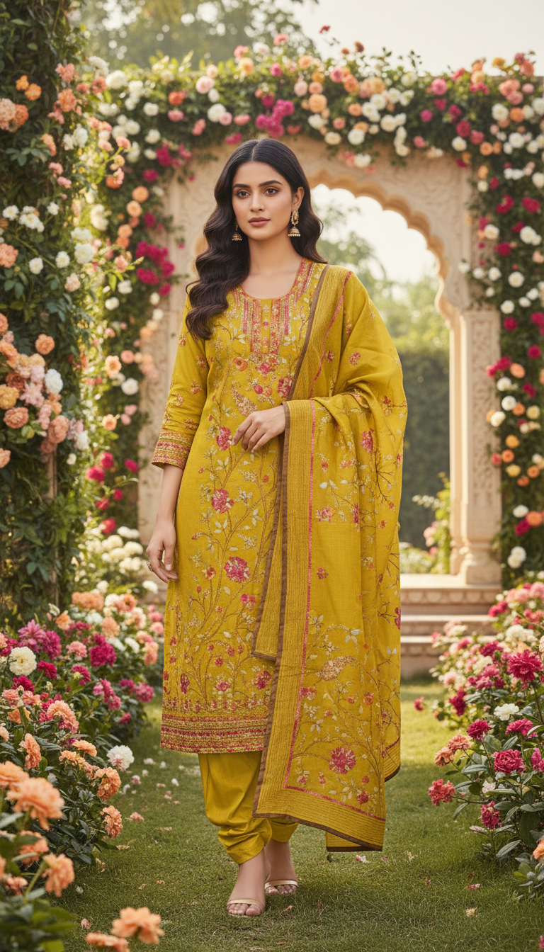 Amber Meadow Muslin Aari Embroidered Suit (Unstitched)