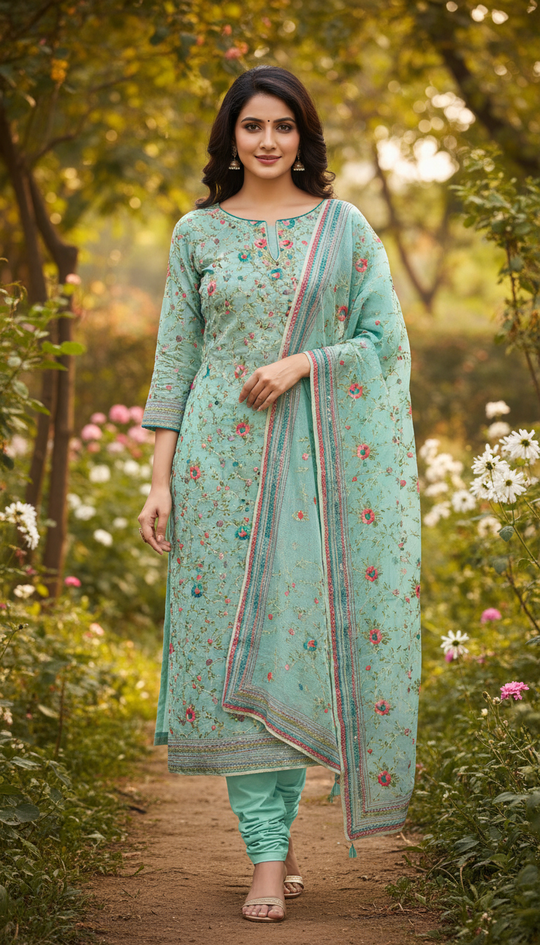 Aqua Blue Garden Jaal Kurta Set