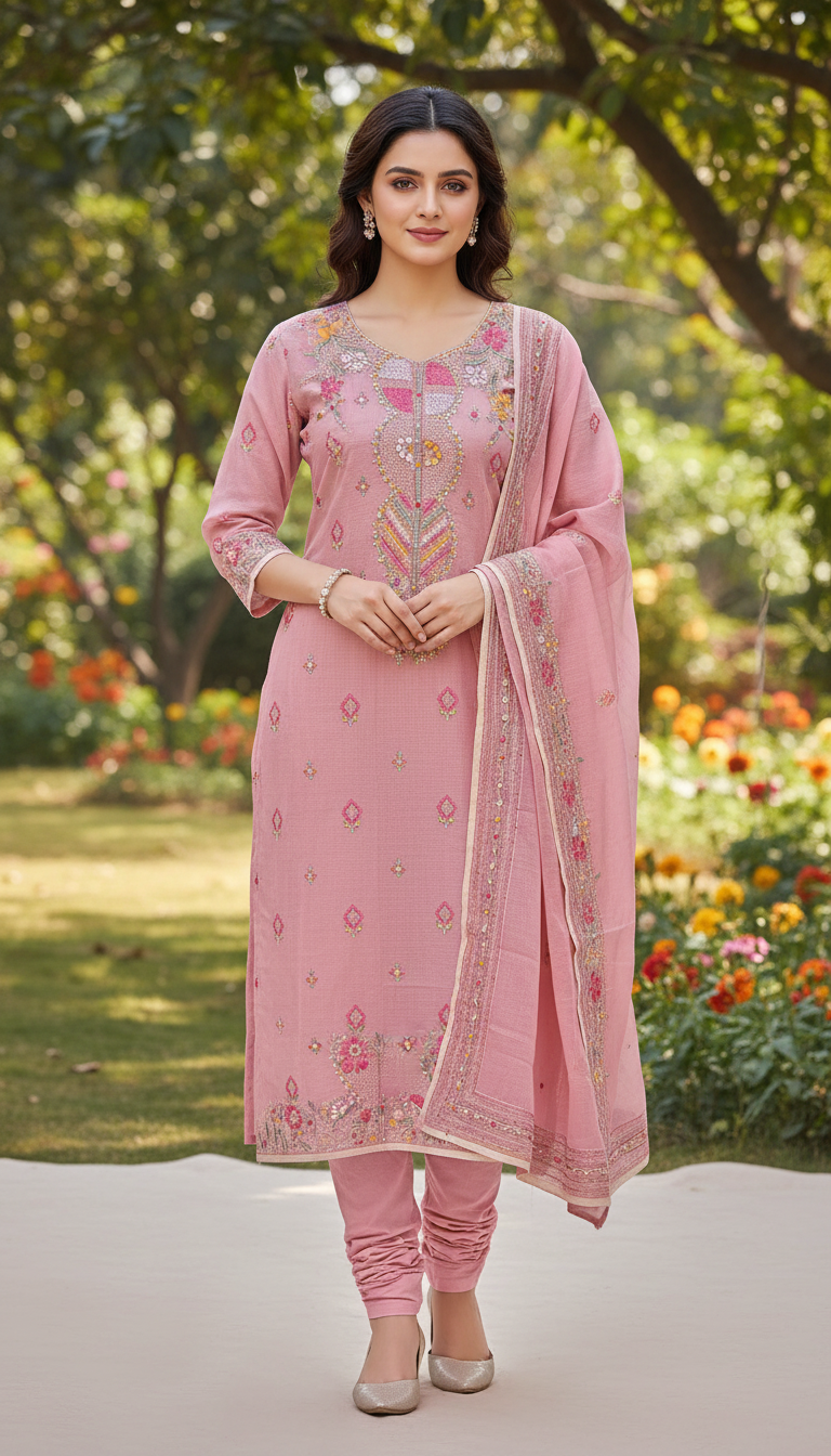 Blush Pink Soft Bloom Kurta Set
