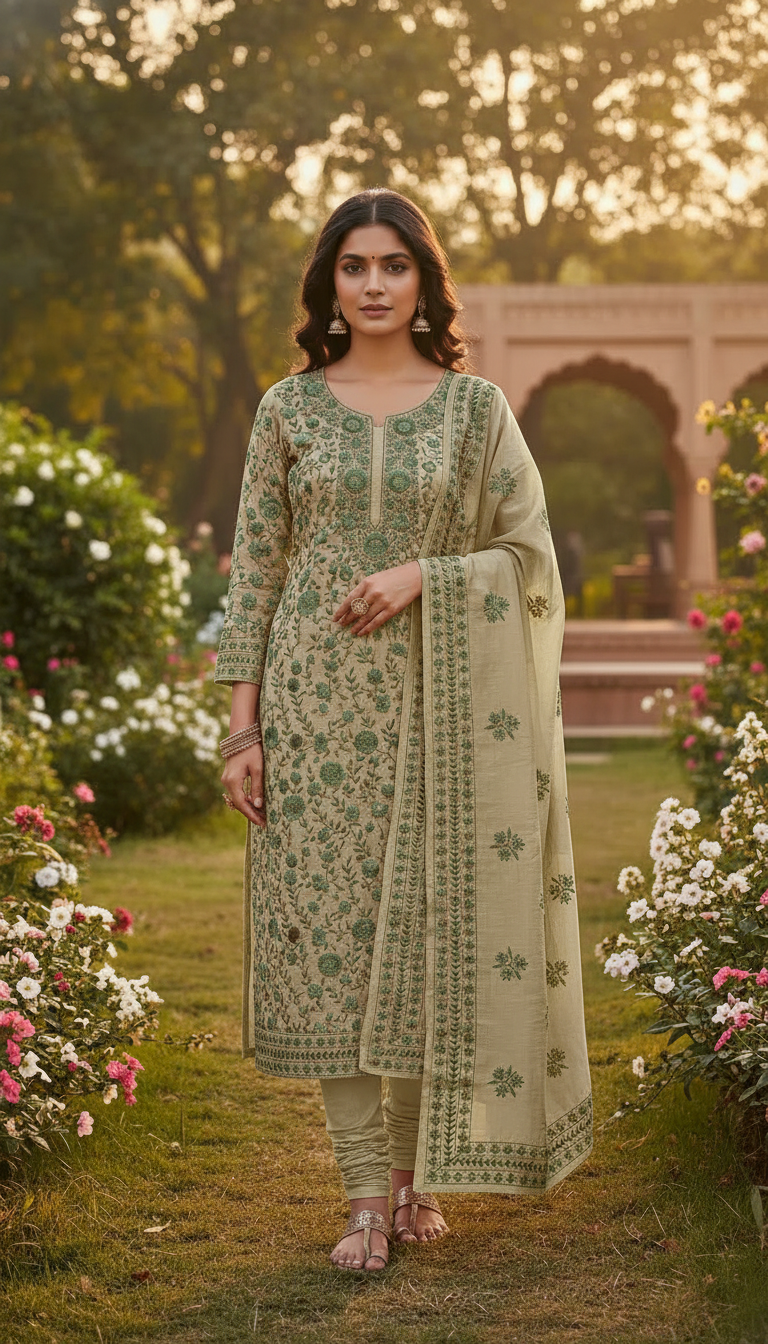 Veda Aari Embroidered Suit Set (Unstitched)