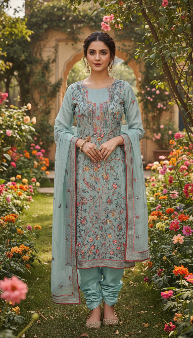 Aqua Blue Bloom Kurta Set
